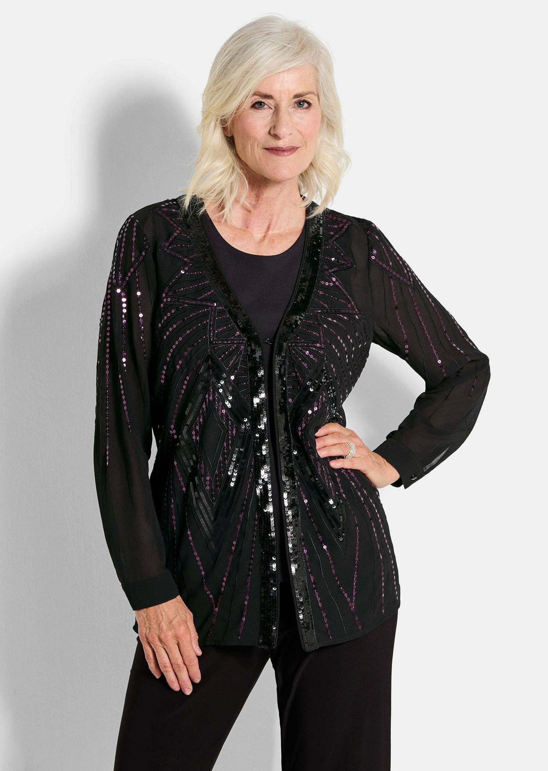 GOLDNER Chiffonbluse Chiffon-Jäckchen mit Pailletten günstig online kaufen