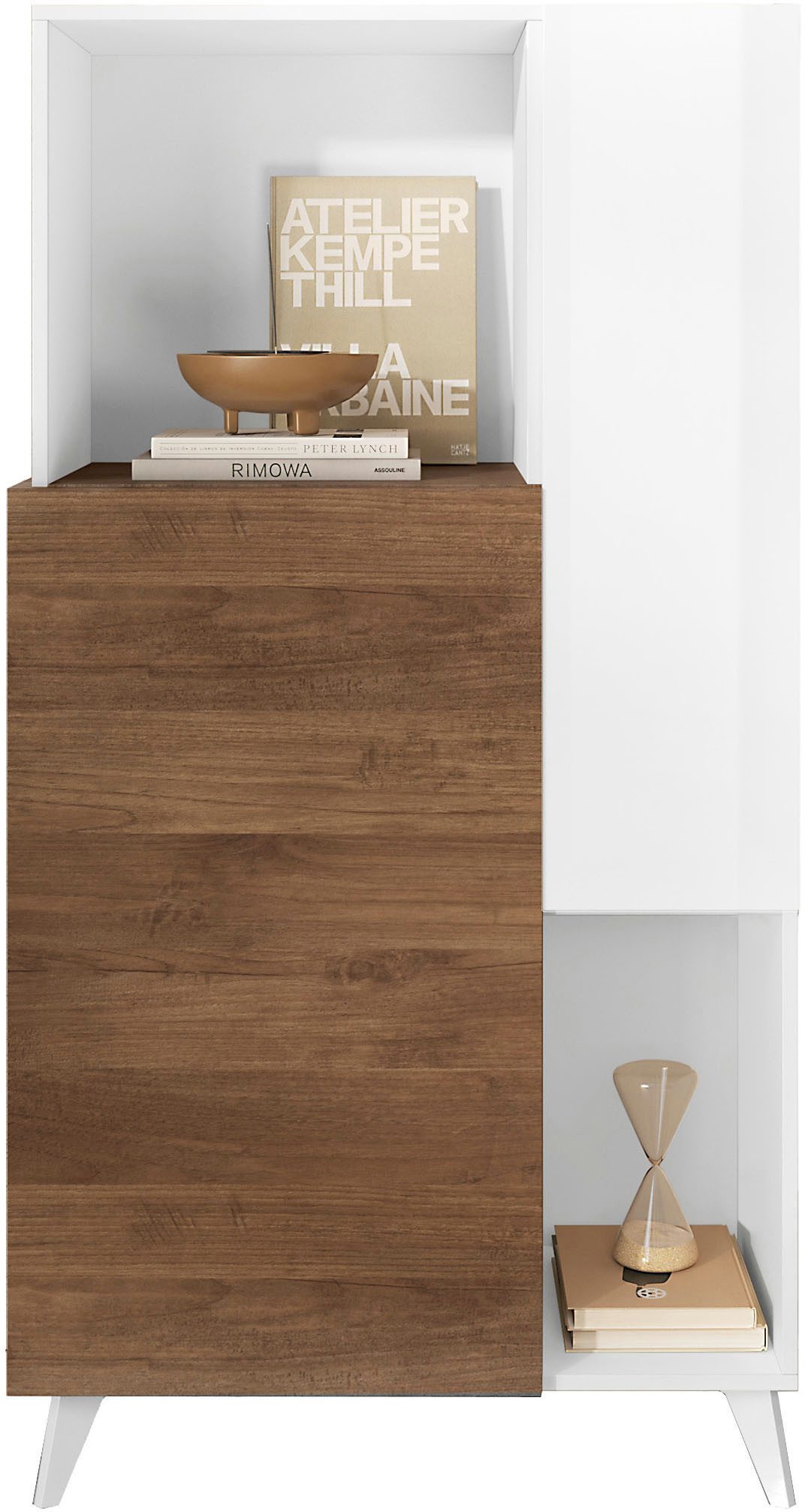 INOSIGN Highboard Monaco Höhe 154 cm, Stauraumschrank mit 2 Türen (4 Fächer) und 2 offen, Hohe, schmale Kommode – sanftes Спрятать, edles Design, viel Platz