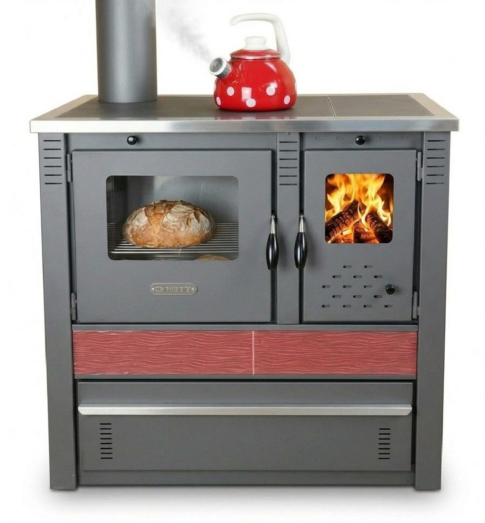 ProTermo Festbrennstoffherd PANONIA Kacheln bordeaux, linke Version, 8,5 kW