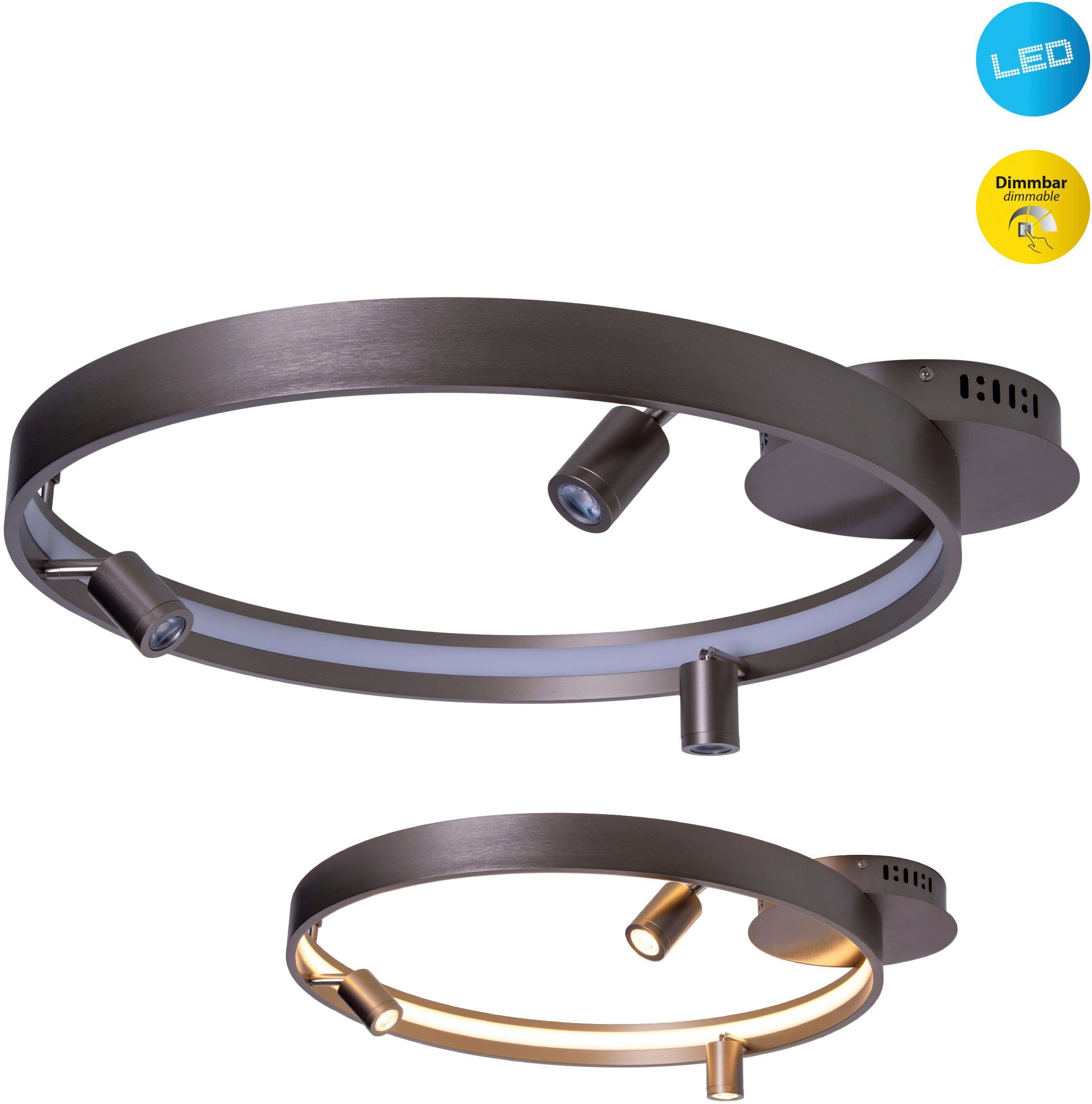 näve LED Deckenleuchte Tristan, Dimmfunktion, LED fest integriert, Warmweiß, Deckenlampe warmweiß, L: 65cm, 37W, stahl-blank, inkl. Trafo, IP20
