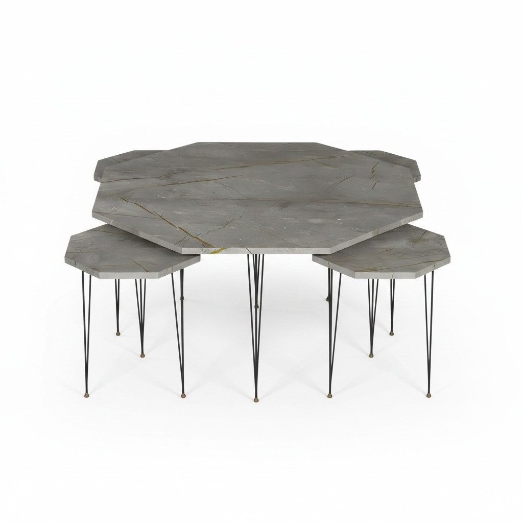 Xlmoebel Couchtisch Grauer Holz-Couchtisch mit achteckiger Form und Beistelltischen (Set, Couchtisch mit 4 Beistelltischen), Made in Europa