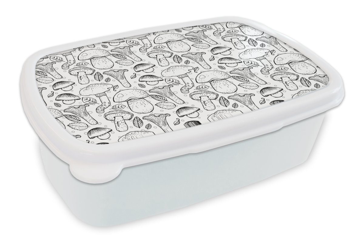 MuchoWow Lunchbox Pilz - Schwarz Erwachsene, Kunststoff, und und Jungs und - Brotbox für Muster, für weiß (2-tlg), Kinder Mädchen Brotdose