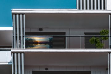 MuchoWow Balkonsichtschutz Wasser - See - Bäume - Sonnenuntergang - Natur (1-St) Balkonbanner, Sichtschutz für den Balkon, Robustes und wetterfest