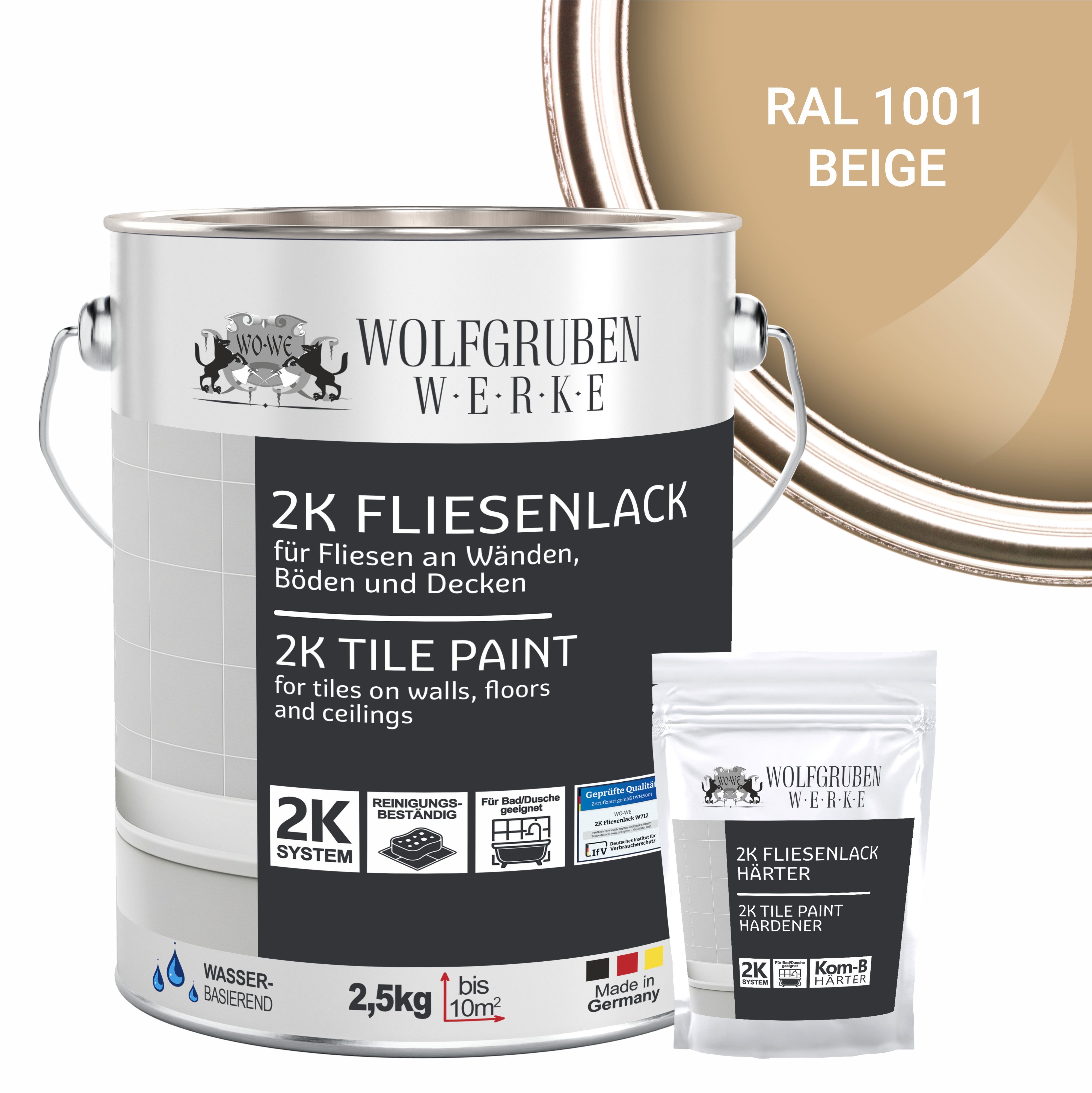 WO-WE Fliesenlack 2K Fliesenfarbe Fliesen Lack Bodenfliesen W712, 2,5Kg, Seidenglänzend, Epoxidharz
