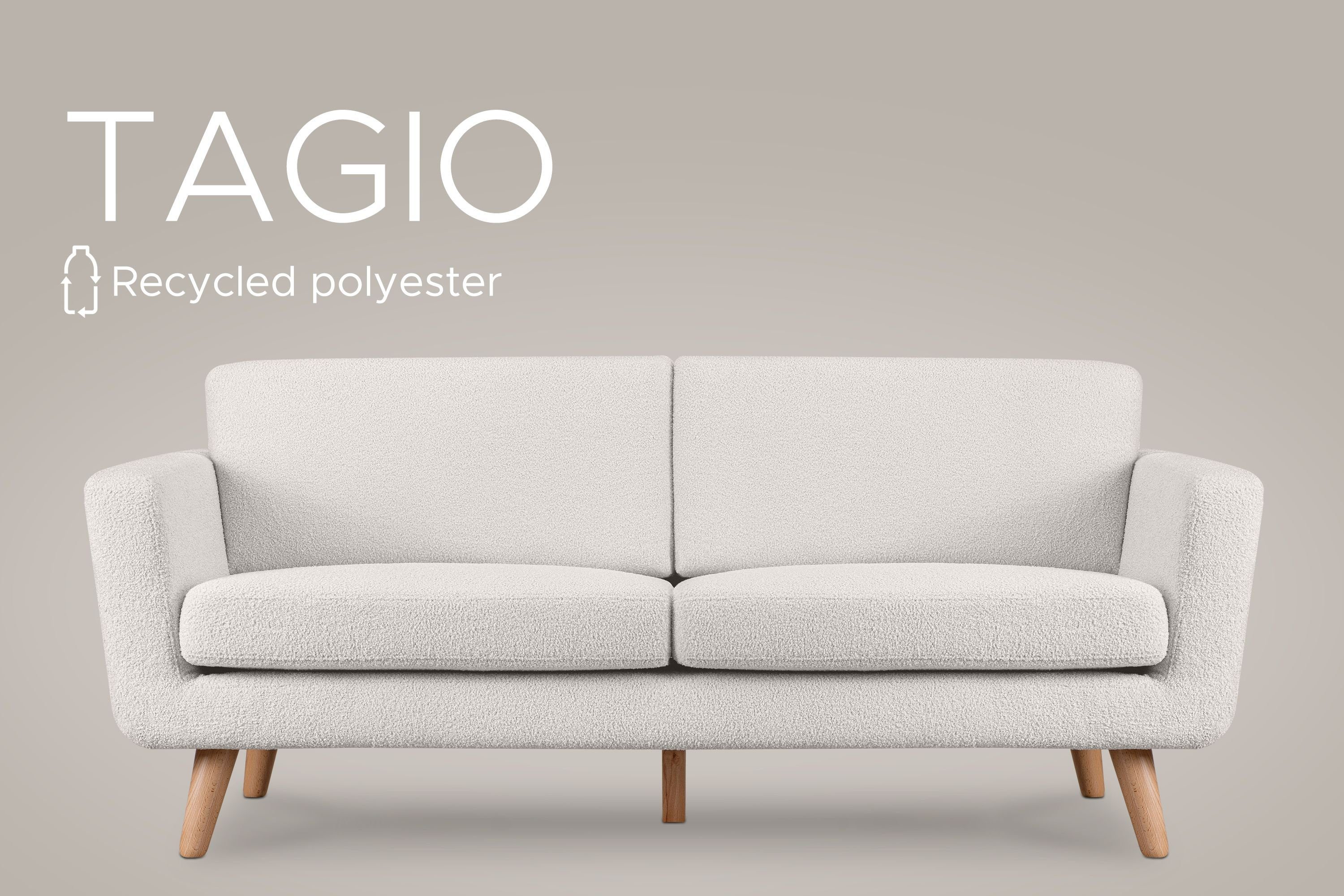 Personen, Made aus TAGIO 3 Armlehnen, Gestell in Europe, Konsimo mit Sofa Scandi-Stil, weiß weiß Massivholz 3-Sitzer |