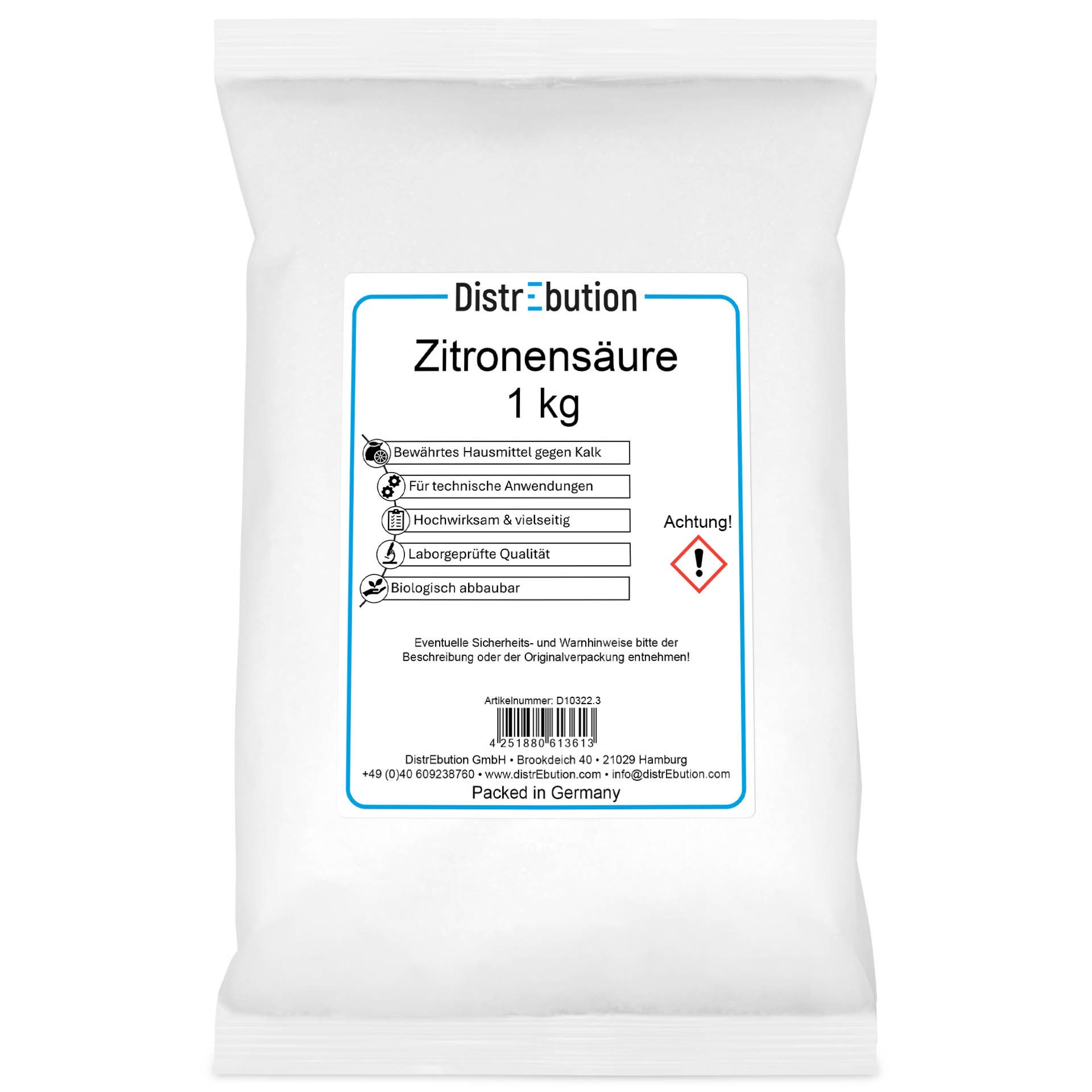 DistrEbution Zitronensäure für Technische Anwendungen, Pulver, Reiniger, Entkalken Zitronenreiniger (Citric acid)