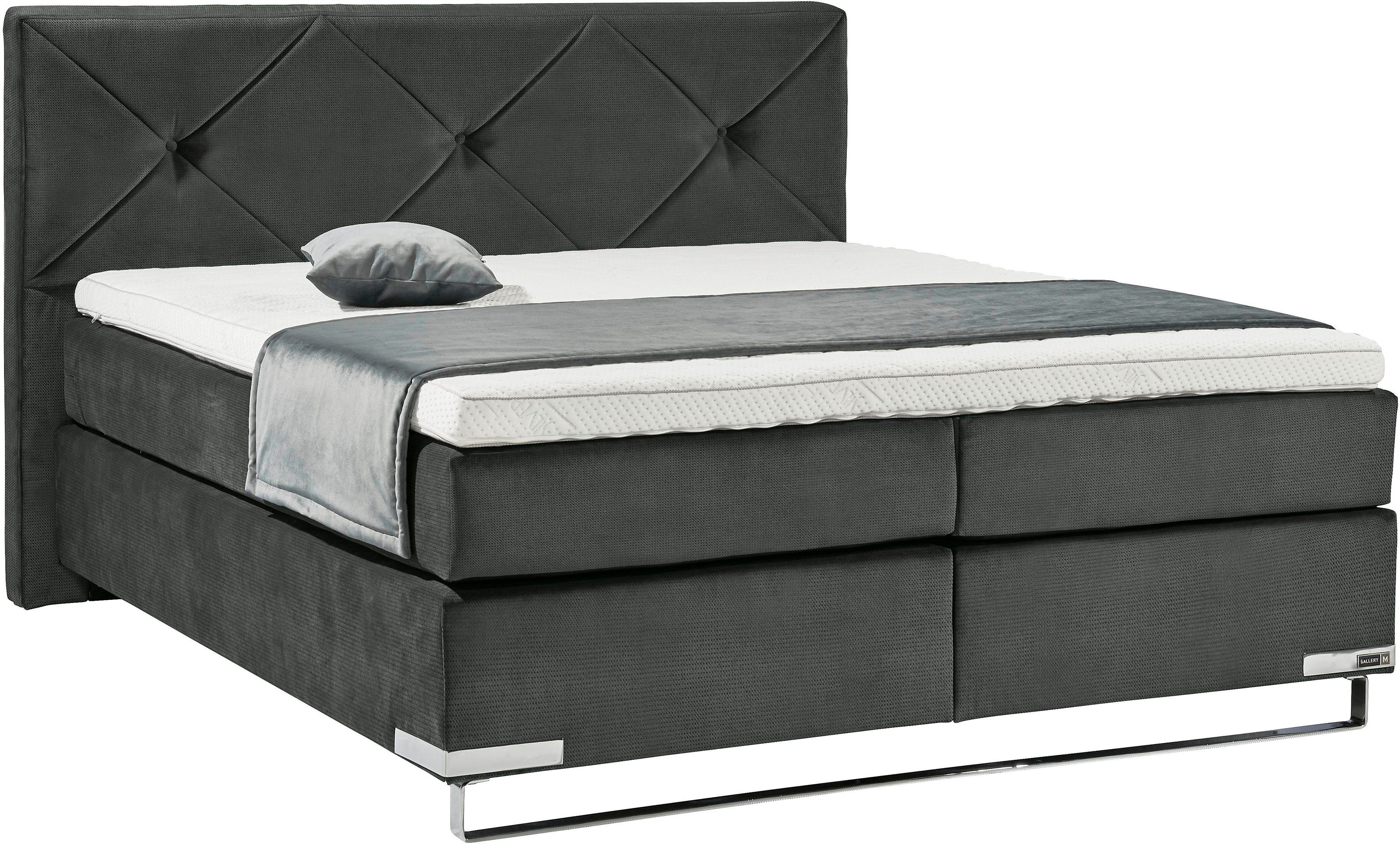 Musterring Boxspringbett Dubai, Kufe in Chrom, 3 Härtegrade, Kopfteil mit Knopfheftung