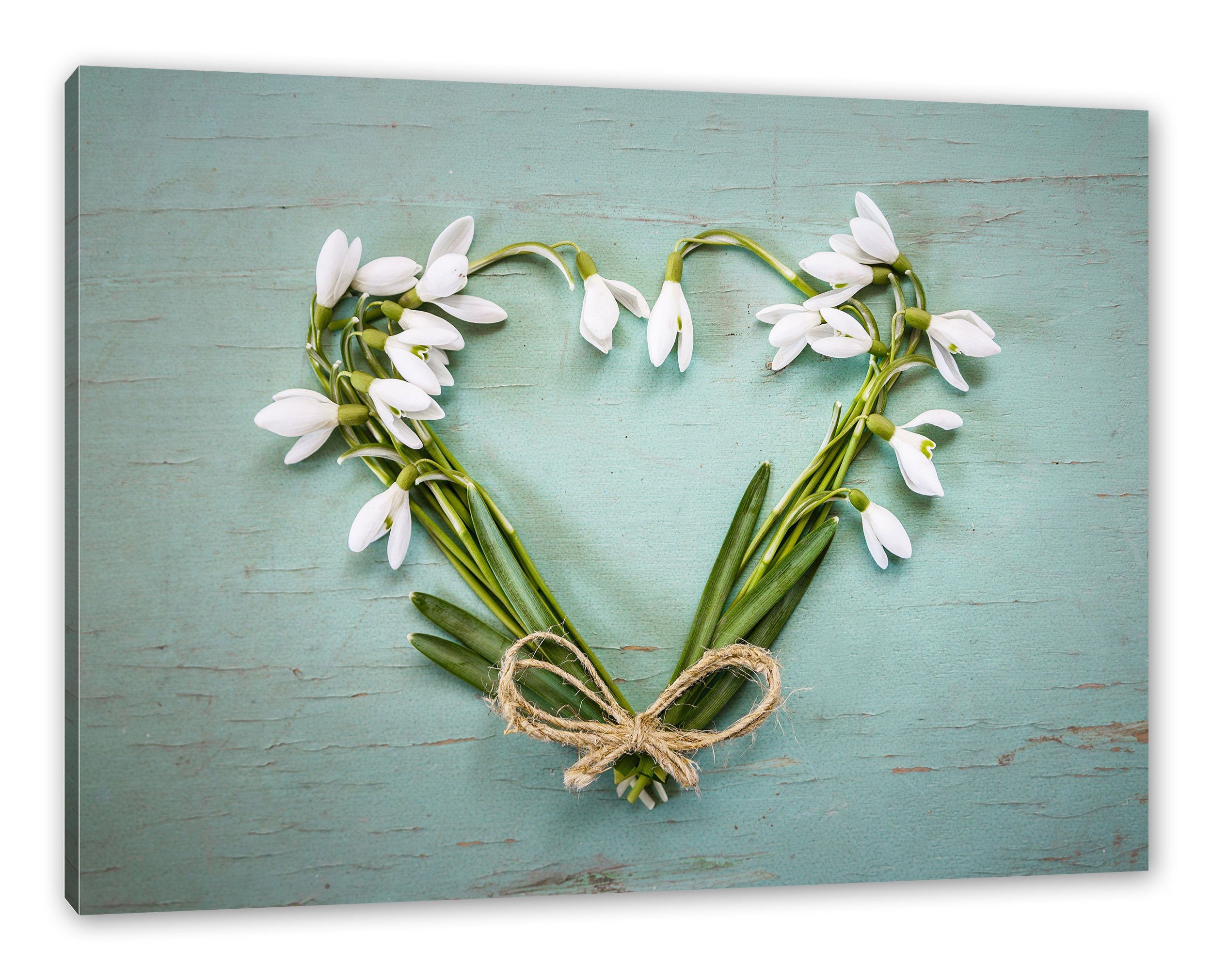 inkl. Blumen, (1 bespannt, Blumen Leinwandbild Herz Zackenaufhänger Pixxprint aus aus Herz St), Leinwandbild fertig