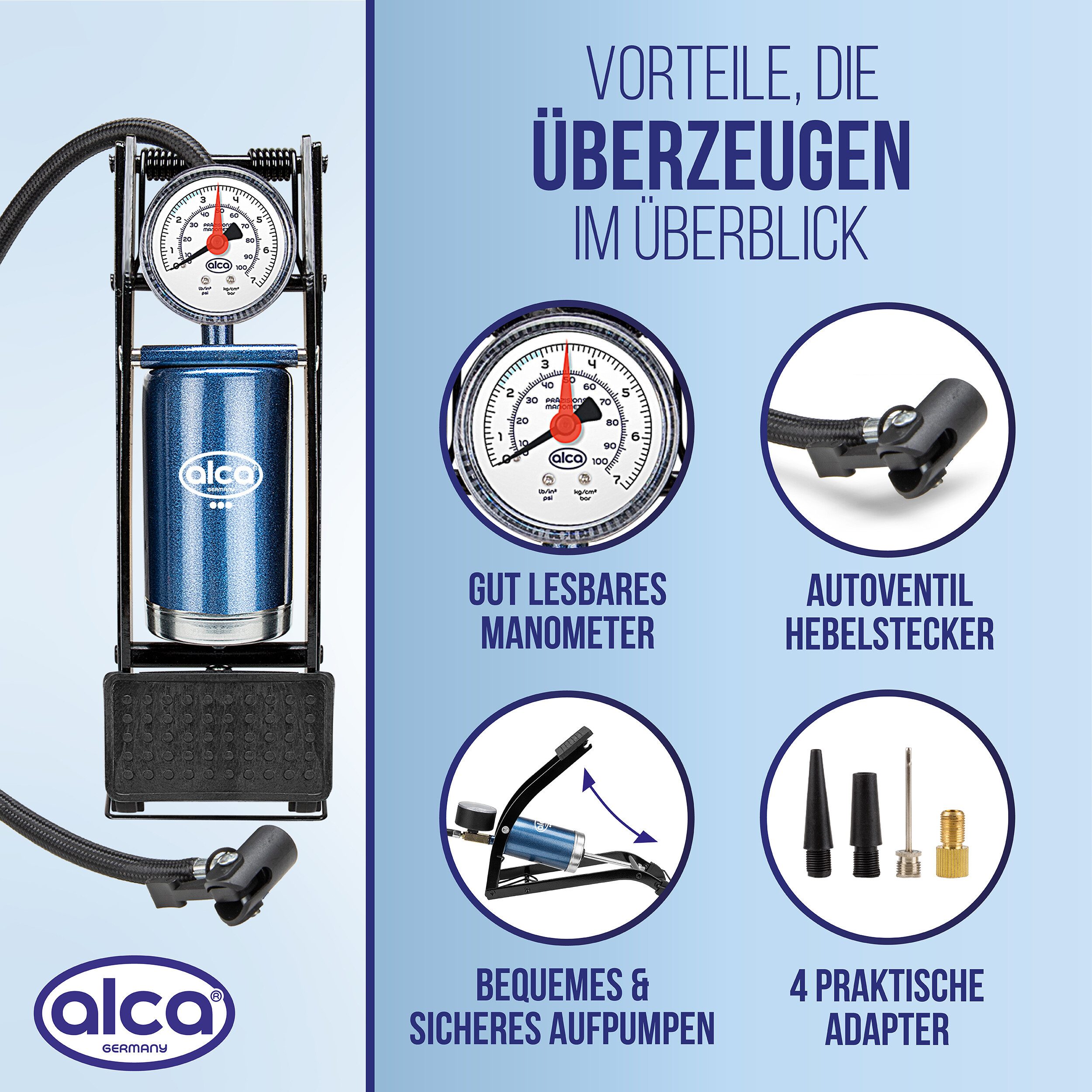alca Luftpumpe Hochleistungs-Fußpumpe mit Manometer (1-tlg) – Bild 4 von 5