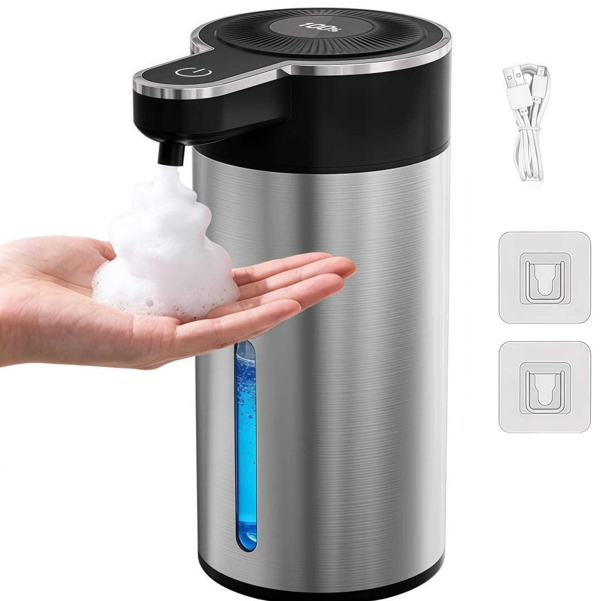 FELIXLEO Seifenspender Seifenspender Automatischer Sensor 4 Stufen 400ml LCD Edelstahl