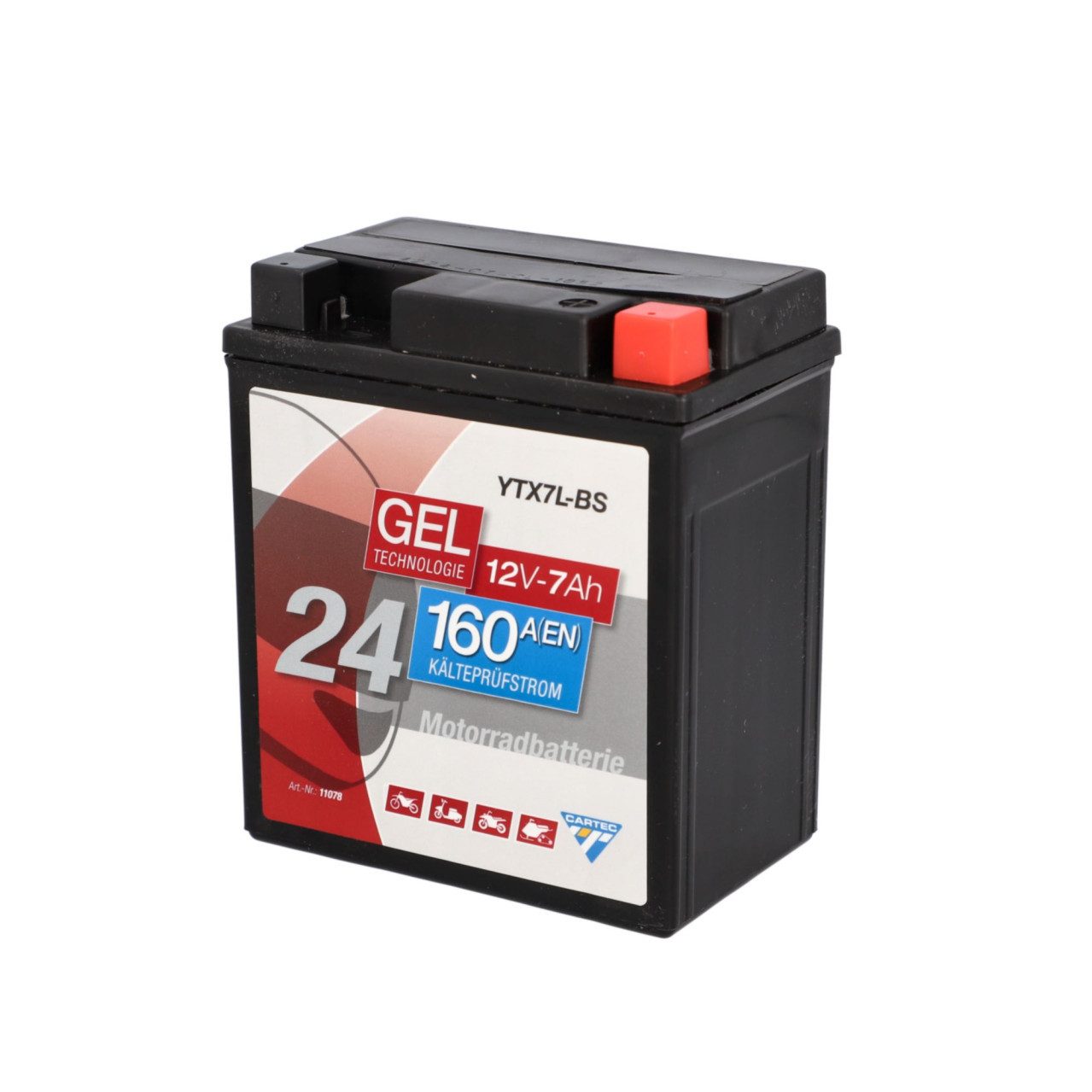 CARTEC Cartec Gel Motorradbatterie YTX7L-BS 7Ah 160A Batterie
