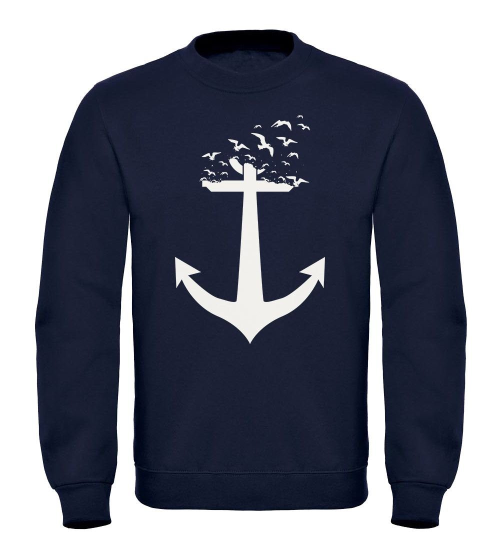 Hoodie Sweatshirt Ausgefallenes Herren navy Birds Rundhals-Pullover Anker MoonWorks II Vögel Moonworks
