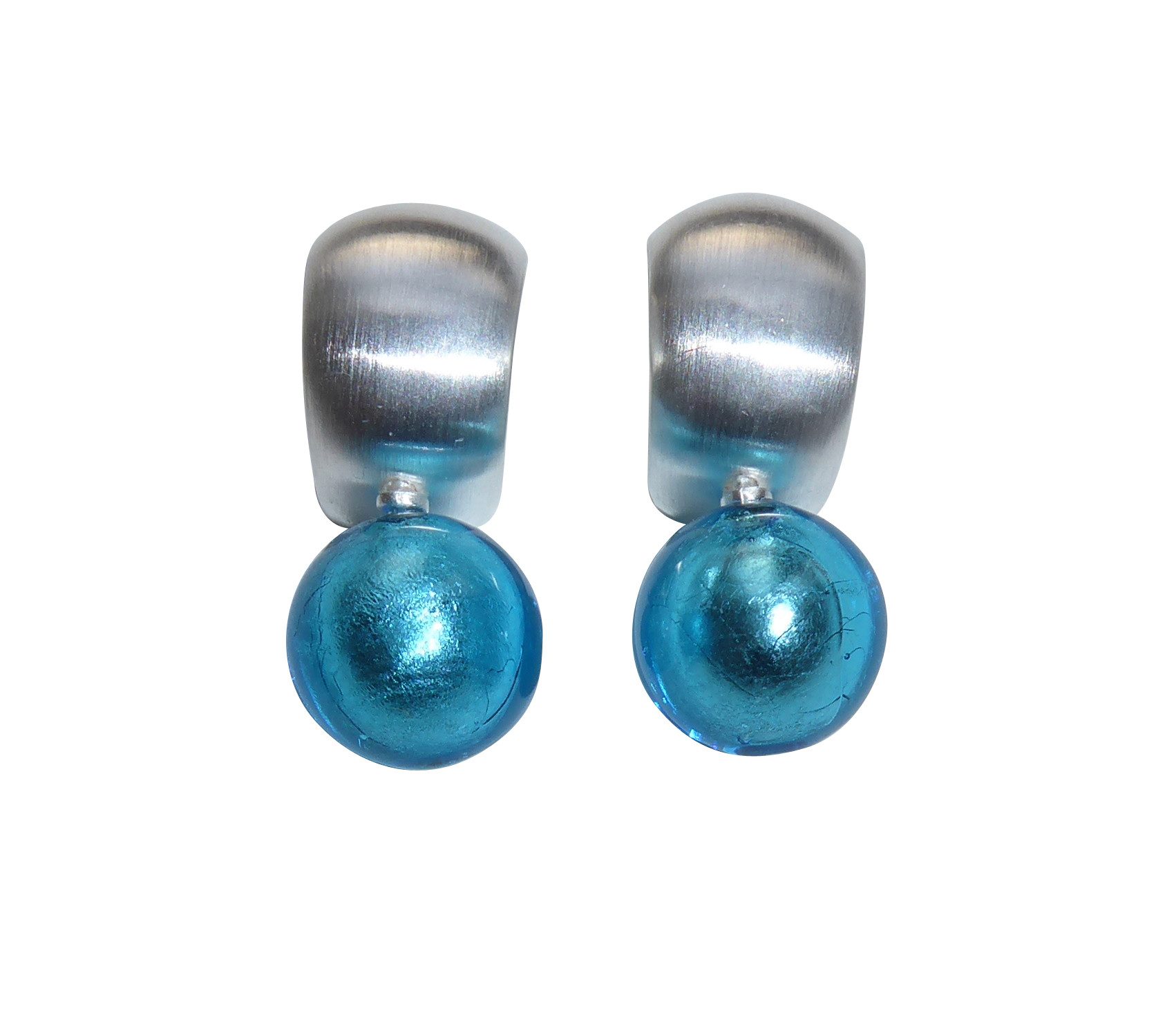 Mugello Paar Ohrclips Murano Clips Creole türkis Sterlingsilber hochwertig festlich, Creole Goldschmiedearbeit aus Deutschland, Perle echtes Muranoglas