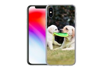 MuchoWow Handyhülle Hund mit seinem Welpen und einem Frisbee, Handyhülle Apple iPhone Xs Max, Smartphone-Bumper, Print, Handy