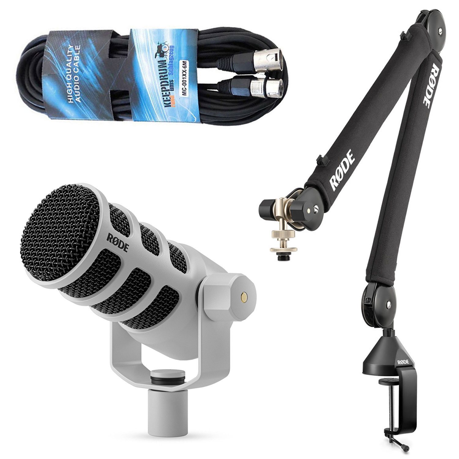 Mikrofon Rode Mikrofon Podmic USB Weiss mit PSA-1+ Stativ und Kabel