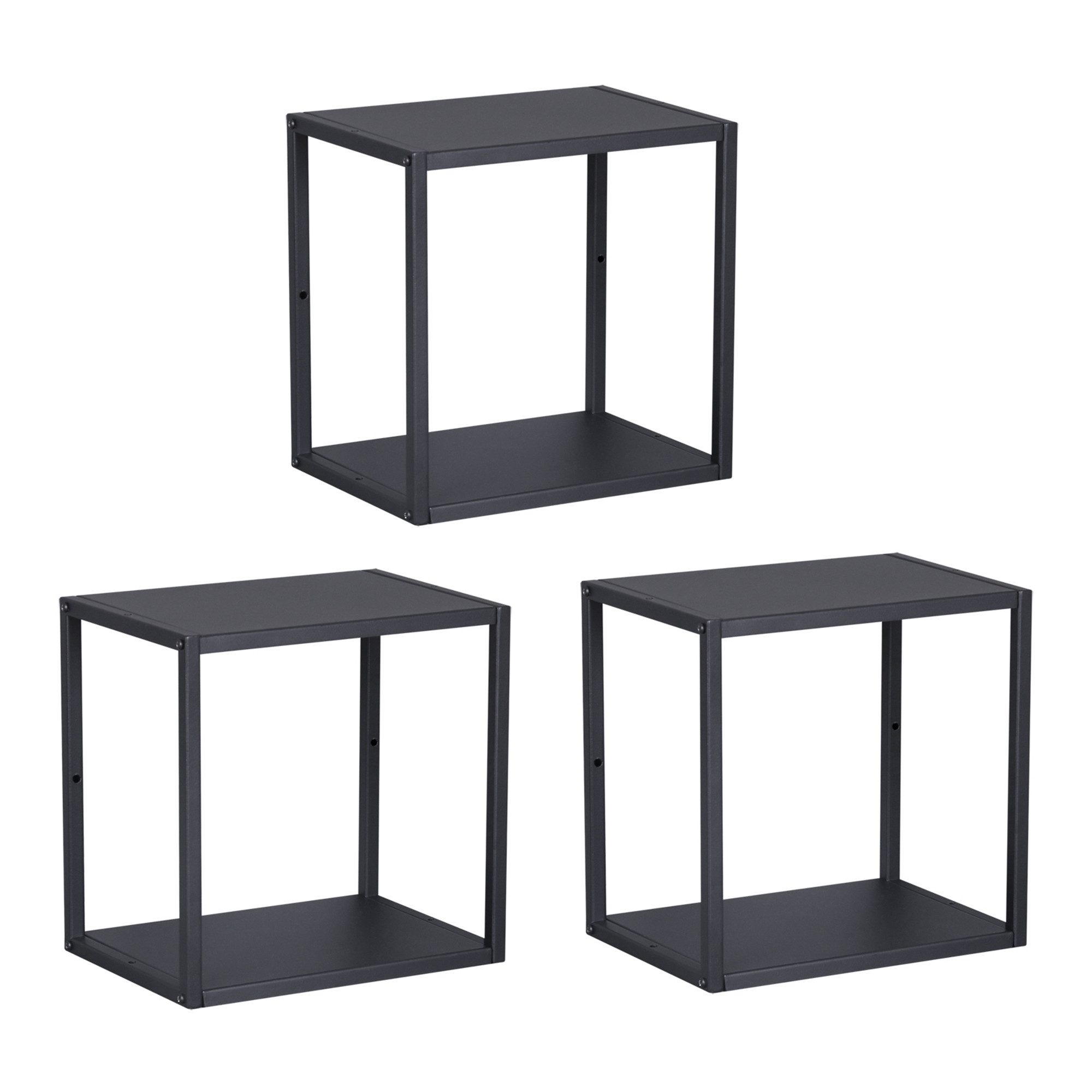 en.casa Wandregal, Set 3-tlg., »Nostened« quadratisch Stahl Schwarz günstig online kaufen