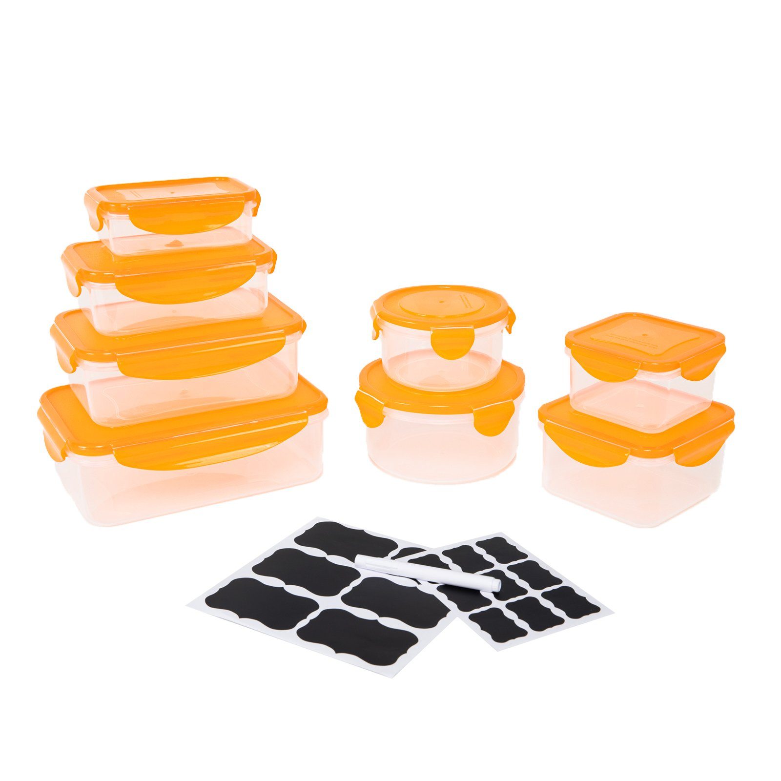 Plentyfy Frischhaltedose Frischesystem 16, Kunststoff, (Set, 16-tlg), Frischhaltedose mit Deckel - Vorratsdosen Set orange