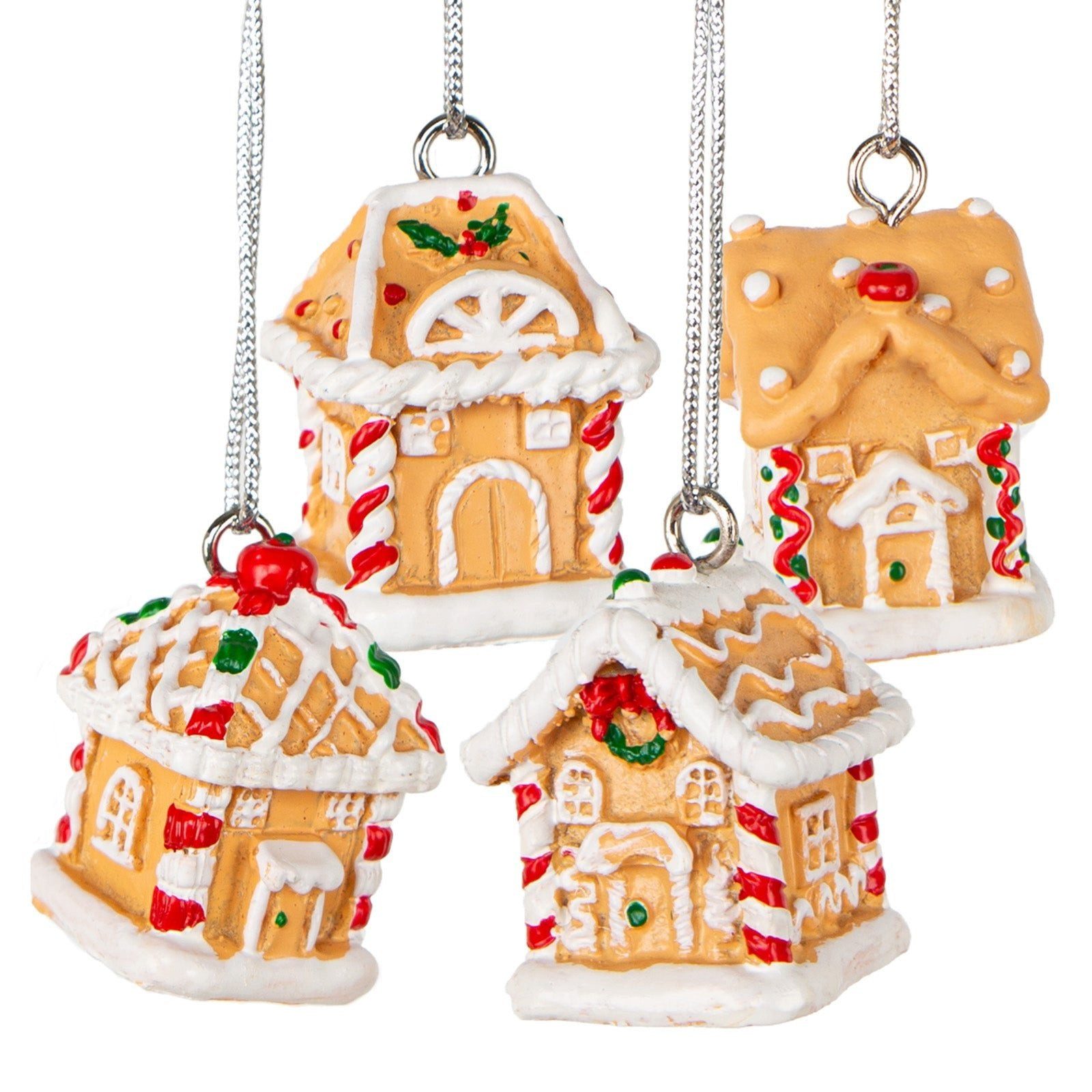 Logbuch-Verlag Dekofigur 4 kleine Lebkuchenhäuser braun weiß - Weihnachten Deko 