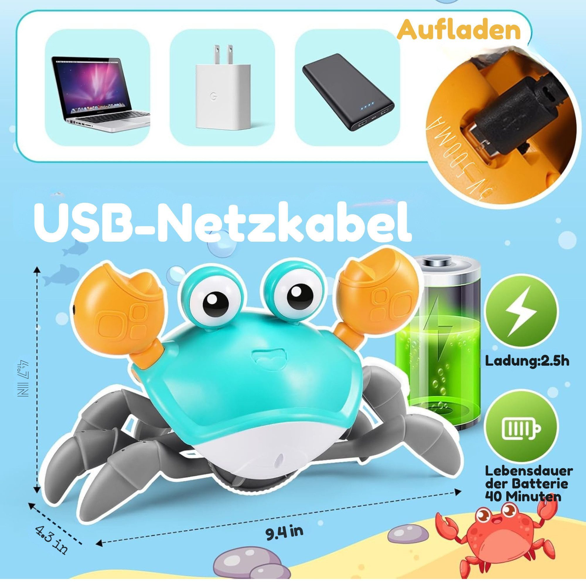 Vivitar Lernspielzeug Krabbe Baby Spielzeug, Kinderspielzeug Junge Mädchen (Lern- und Lehrspielzeug für Kinder, das Baby zum Krabbeln anregt, Baby Geschenk Junge Mädchen, bestes Geschenk für Baby), LED Lichtern, Musik, biegsamen Klauen, Hindernissen ausweichendem Sinn
