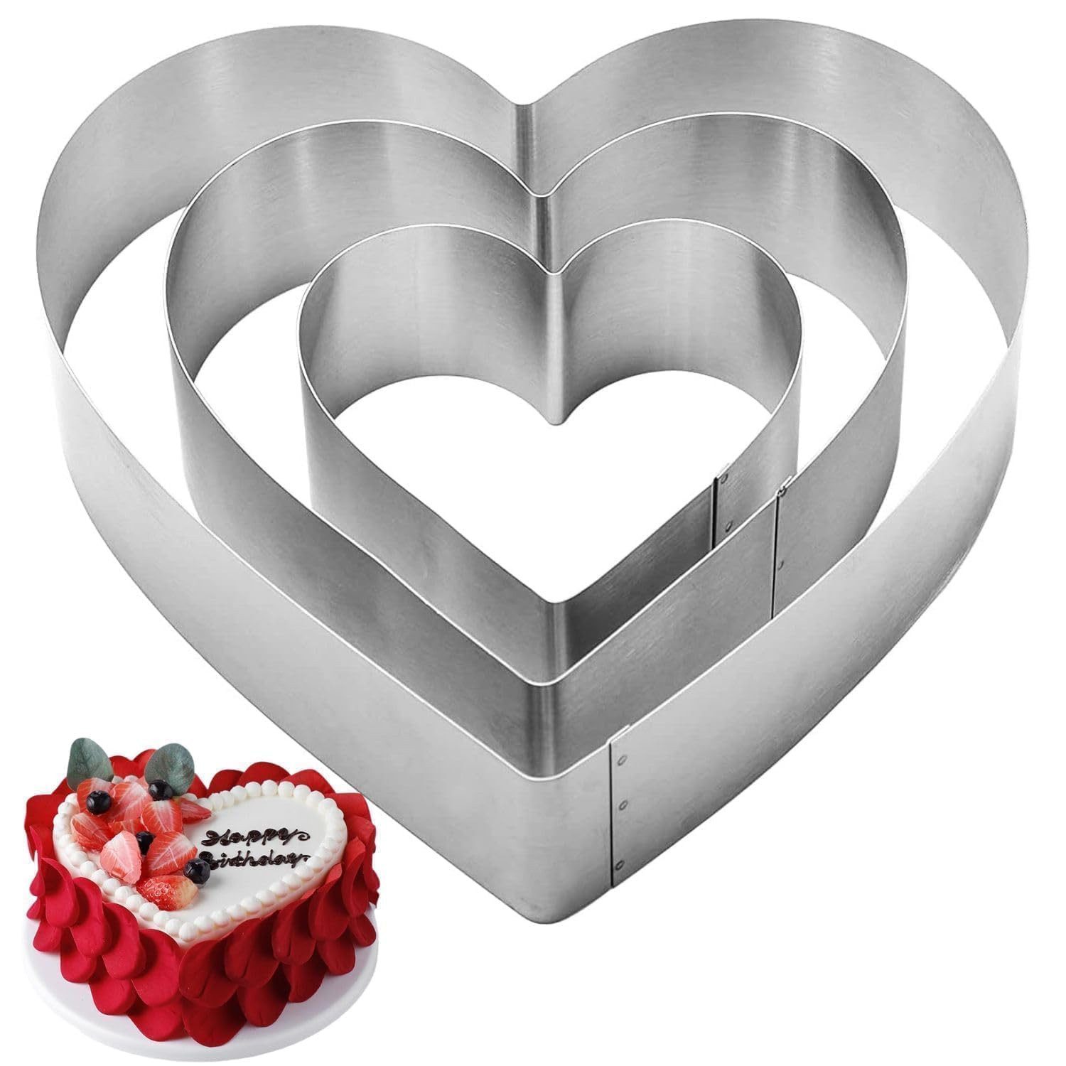 FOUORTUNATE-BEE Herzkuchenform Herz Backring Set 3-teilig Tortenring Backform für Kuchen Dekor, Für Torten Kekse Fondant Feiern Hochzeit Geburtstag und Backen