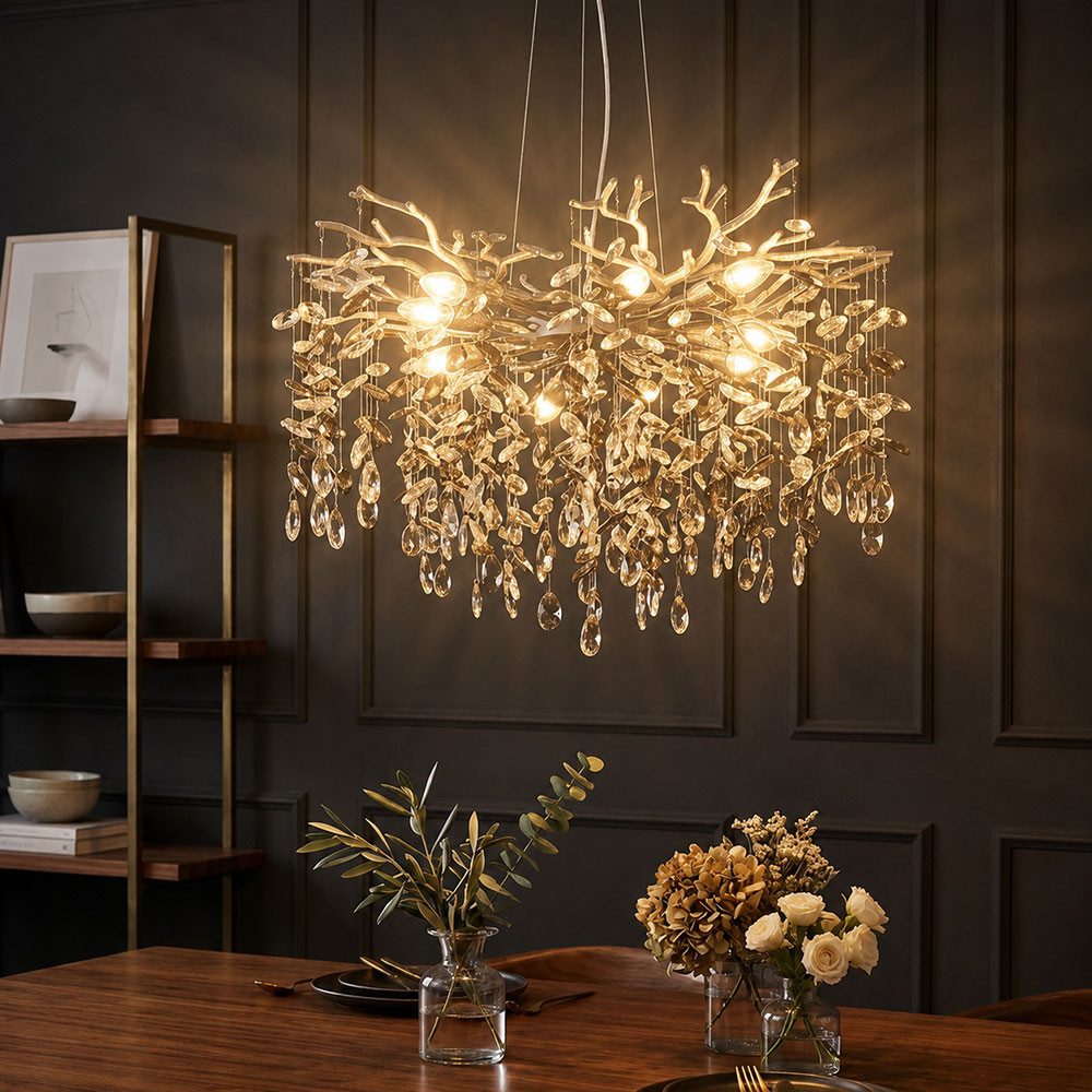 GLOBO LIGHTING Kronleuchter, Leuchtmittel inklusive, Warmweiß, LED Pendelleuchte Kronleuchter silber Glaskristalle rauchfarben