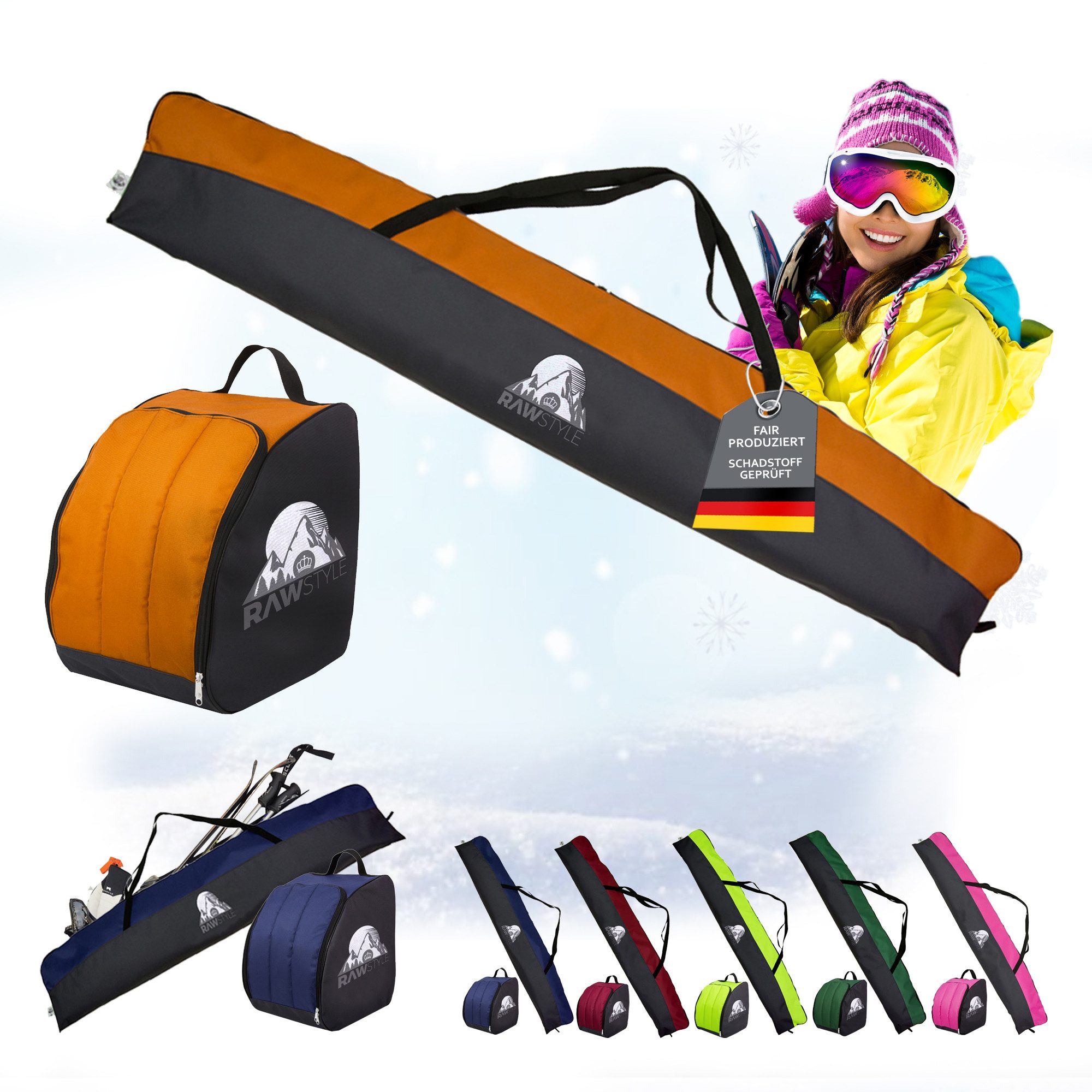 BambiniWelt by Rafael K. Skitasche Skitasche Ski-Schuh-Tasche KOMBI SET 160cm oder 180cm wasserdicht (Skitasche + Skischuhtasche), wasserdichtes, starkes Cordura-Gewebe
