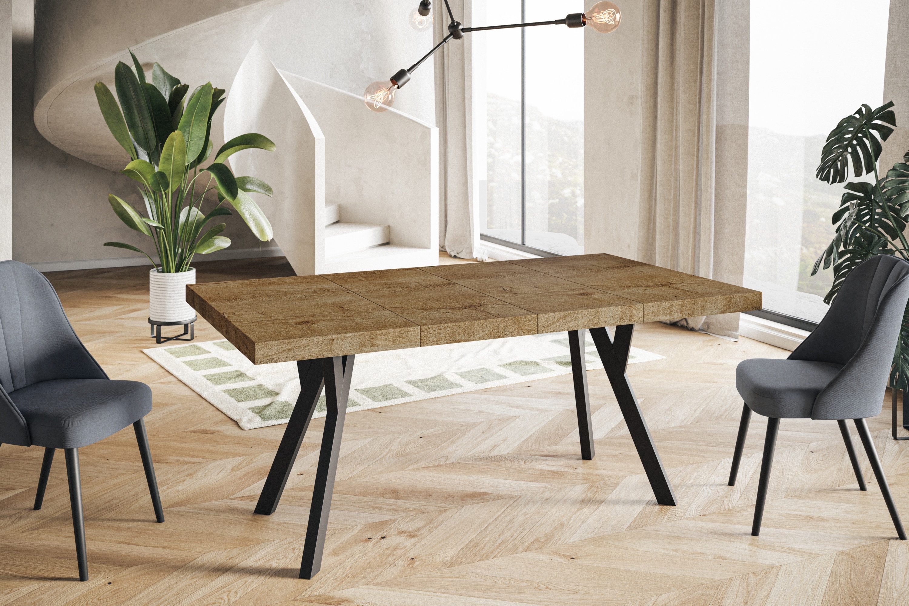 Alpi-Möbel Esstisch Wohnzimmertisch - Ausziehbarer rechteckiger Tisch - Schwarz, Ausziehbar, 2 x Einsatz 50 cm