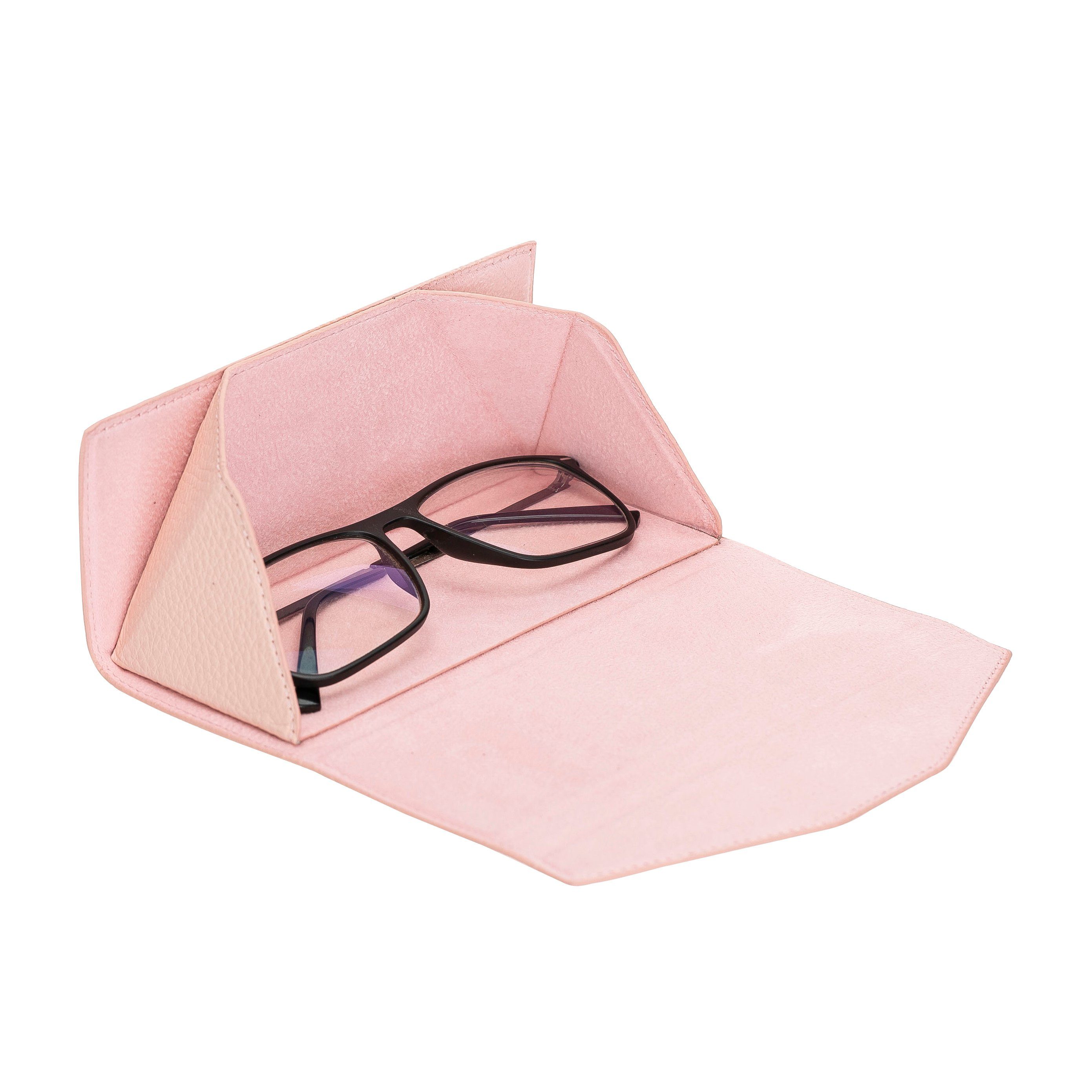 Solo Pelle Brillenetui Faltbares Brillenetui aus echtem Leder, tragbare Brillenbox zum falten Rosa