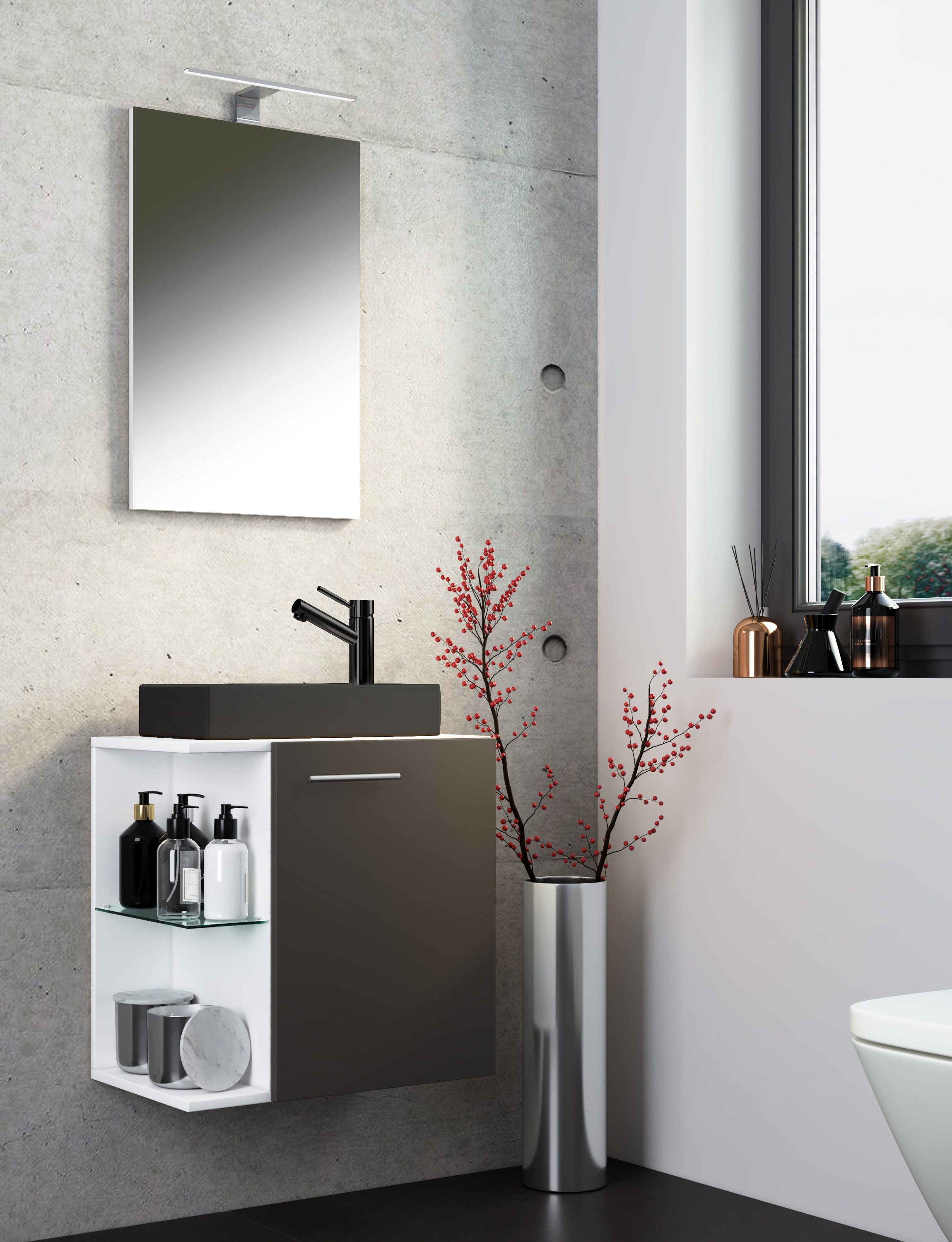 VCM Waschtisch 3-tlg Waschtisch Hausa Spiegelschrank Schwarz