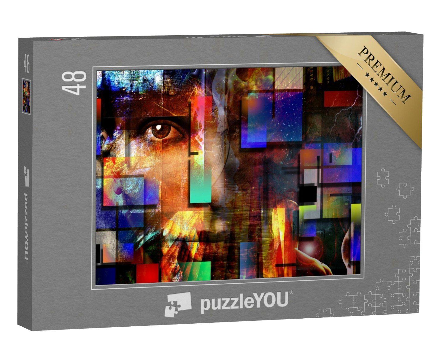 puzzleYOU Puzzle Digitale Kunst: Ein Gesicht, abstrakt, 48 Puzzleteile, puzzleYOU-Kollektionen Kunst & Fantasy