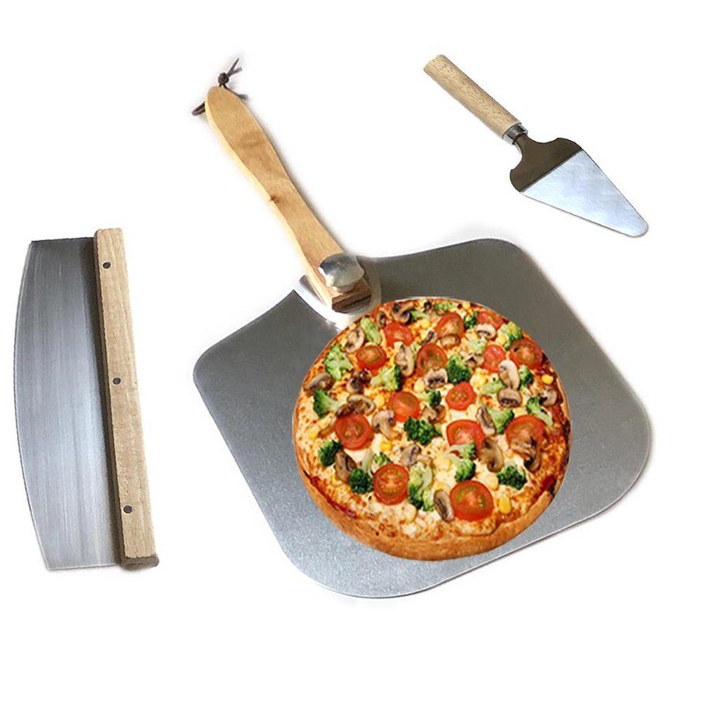 Zimtky Pizzaschieber Pizzaschaufel mit Holzgriff Schaufel dreieckige Mehlschaber, + kleine