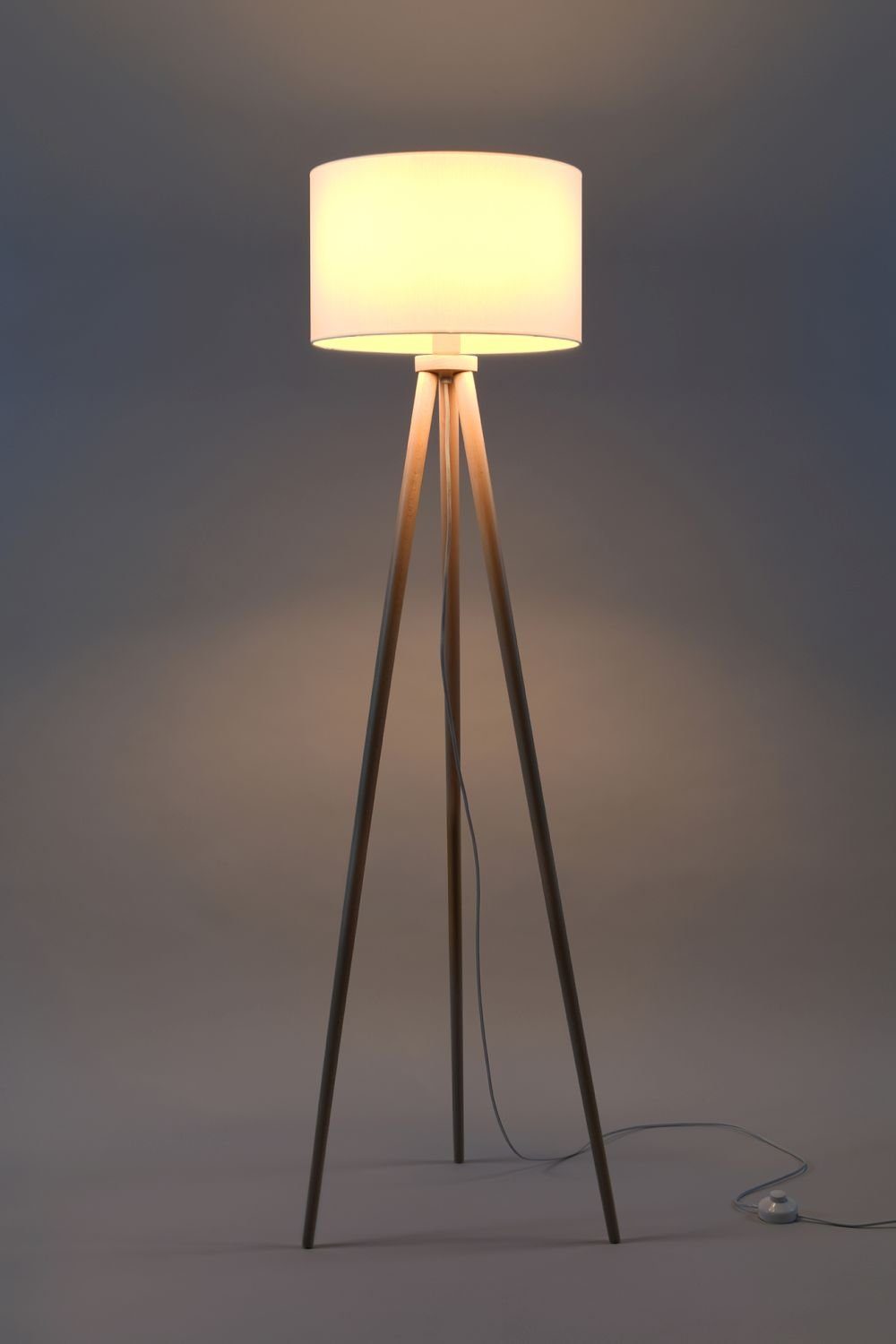 Stehleuchte E27 Stehlampe cm Natur Weiß 160 Holz AMATIA, Licht-Erlebnisse Skandinavisch Leuchtmittel, Tripod ohne