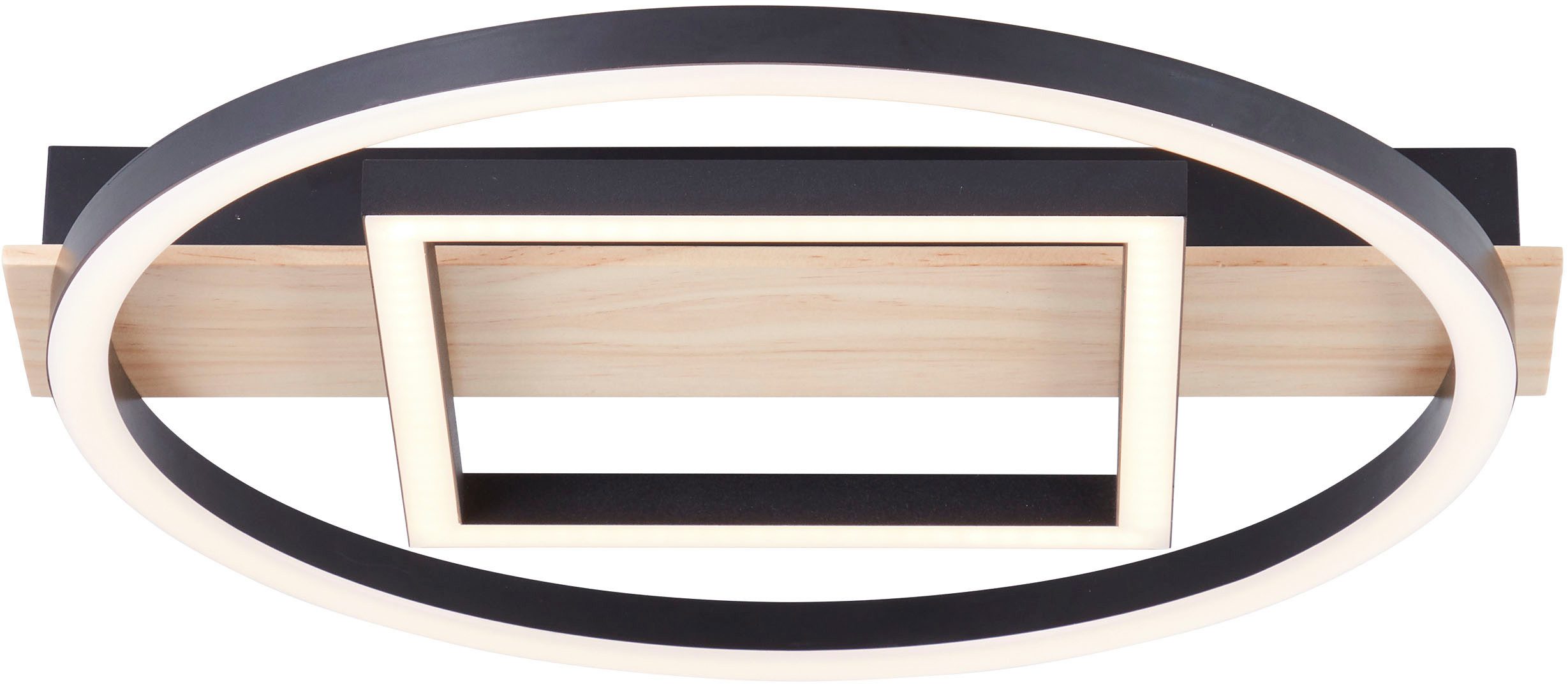 BreLight LED Deckenleuchte Maureen, LED fest integriert, Warmweiß, mit Holzakzent, 37 x 37 cm, 2500 lm, 3000 K warmweiß, Holz/Metall