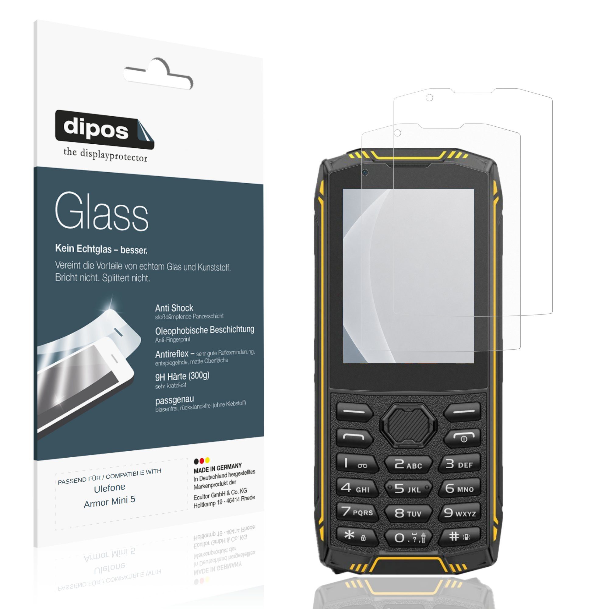 dipos Displayschutzfolie Schutzfolie für Ulefone Armor Mini 5, 2 Stück, Displayschutz Schutz Folie Made in Germany