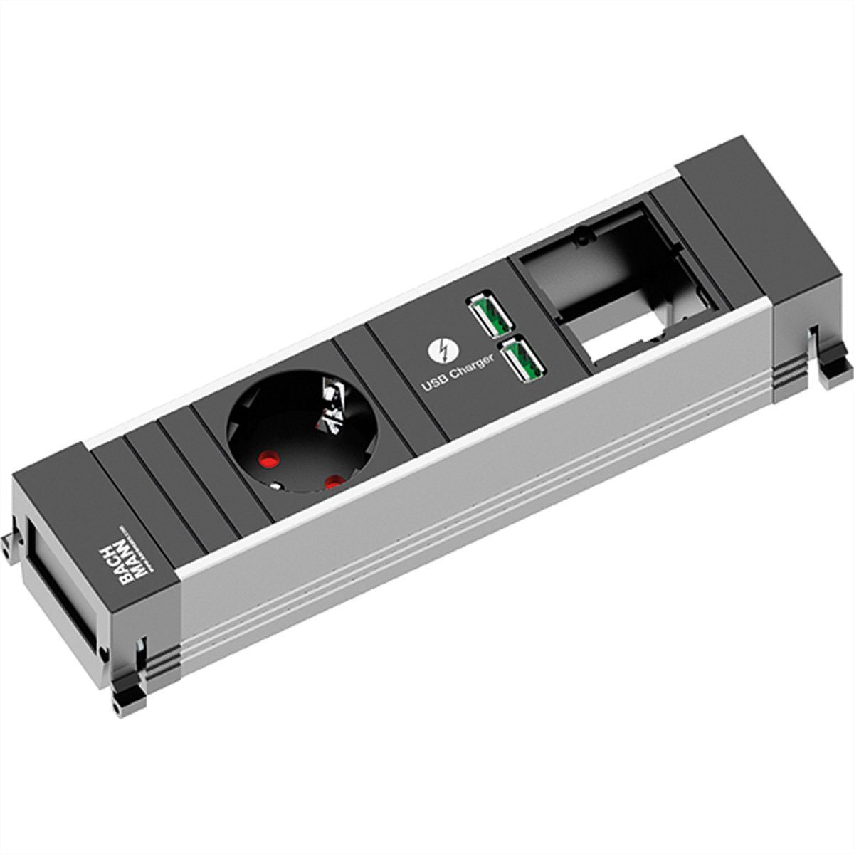 Bachmann POWER FRAME Small 1x Schutzkontakt 1x USB Charger 1x ABD Einbau-Tischsteckdosenleiste (Kabellänge 0.1 m), 916.0039