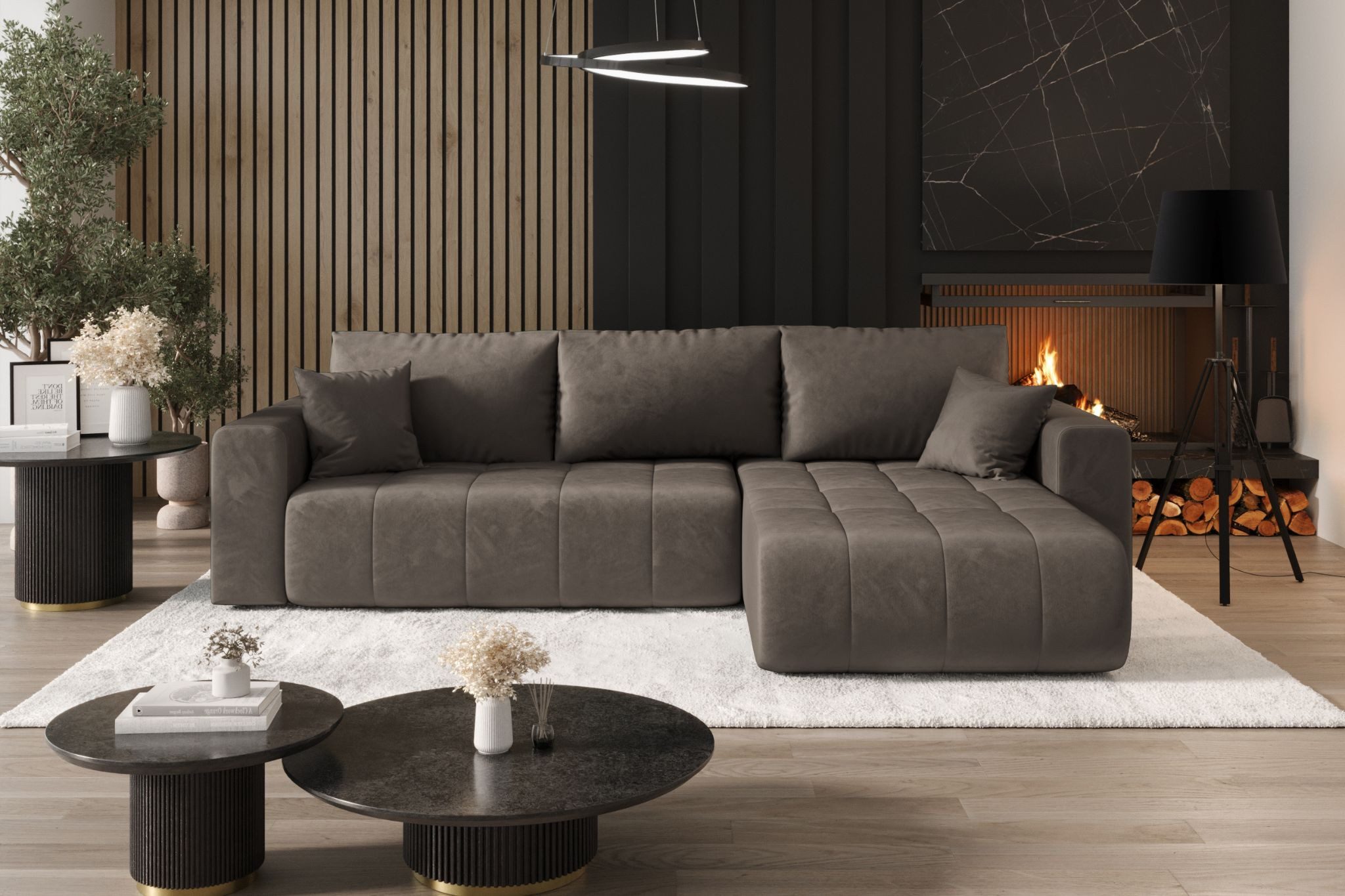 Kaiser Möbel Ecksofa Sofa L-form mit Schlaffunktion im Veloursstoff Monolith modernes MILO, Ecksofa, L-Form,Samtweiche Veloursoberfläche,Wasserabweisender Stoff Monolith