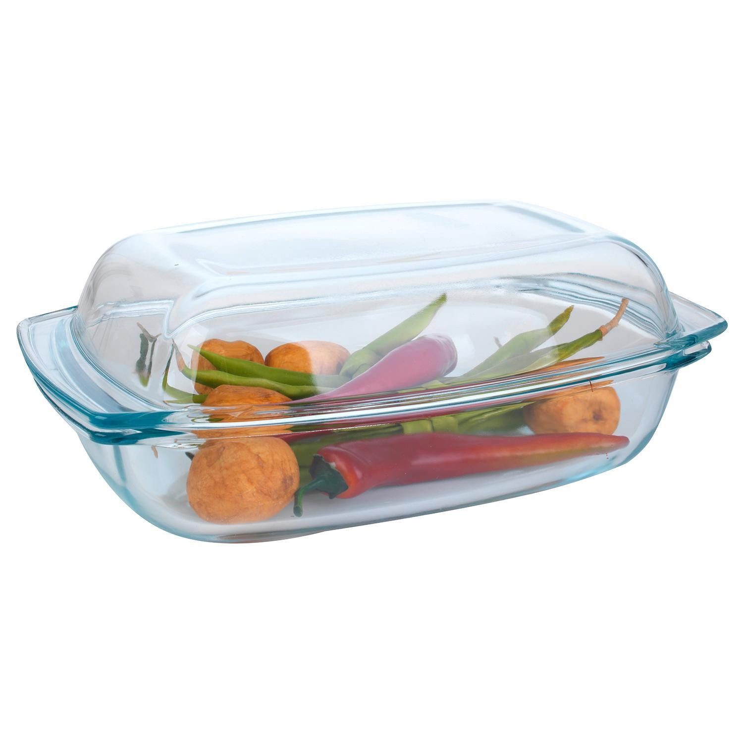 Koopman Auflaufform RAJAR, 35 x 9 x 23 cm, Transparent, mit Deckel, Glas, (1-St), backofengeeignet, mikrowellengeeignet