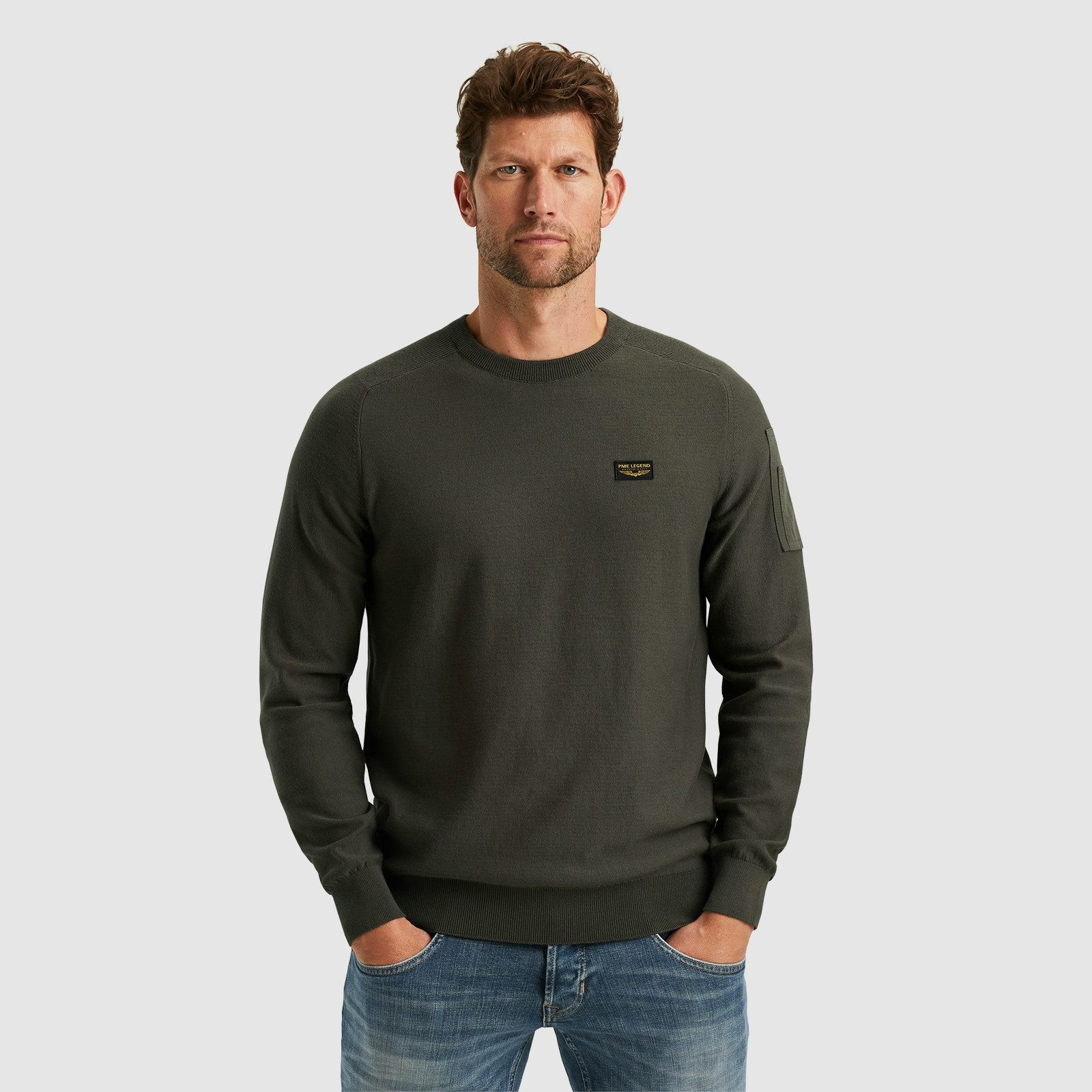 PME LEGEND Rundhalspullover mit Logo Stickerei