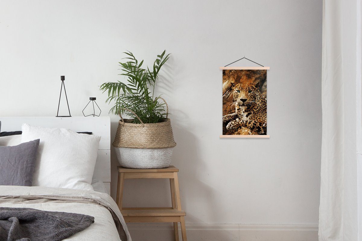 MuchoWow Poster Leopard St), Steine (1 Textilposter Wohnzimmer, - Posterleiste, Wand, für - Magnetisch Bilderleiste