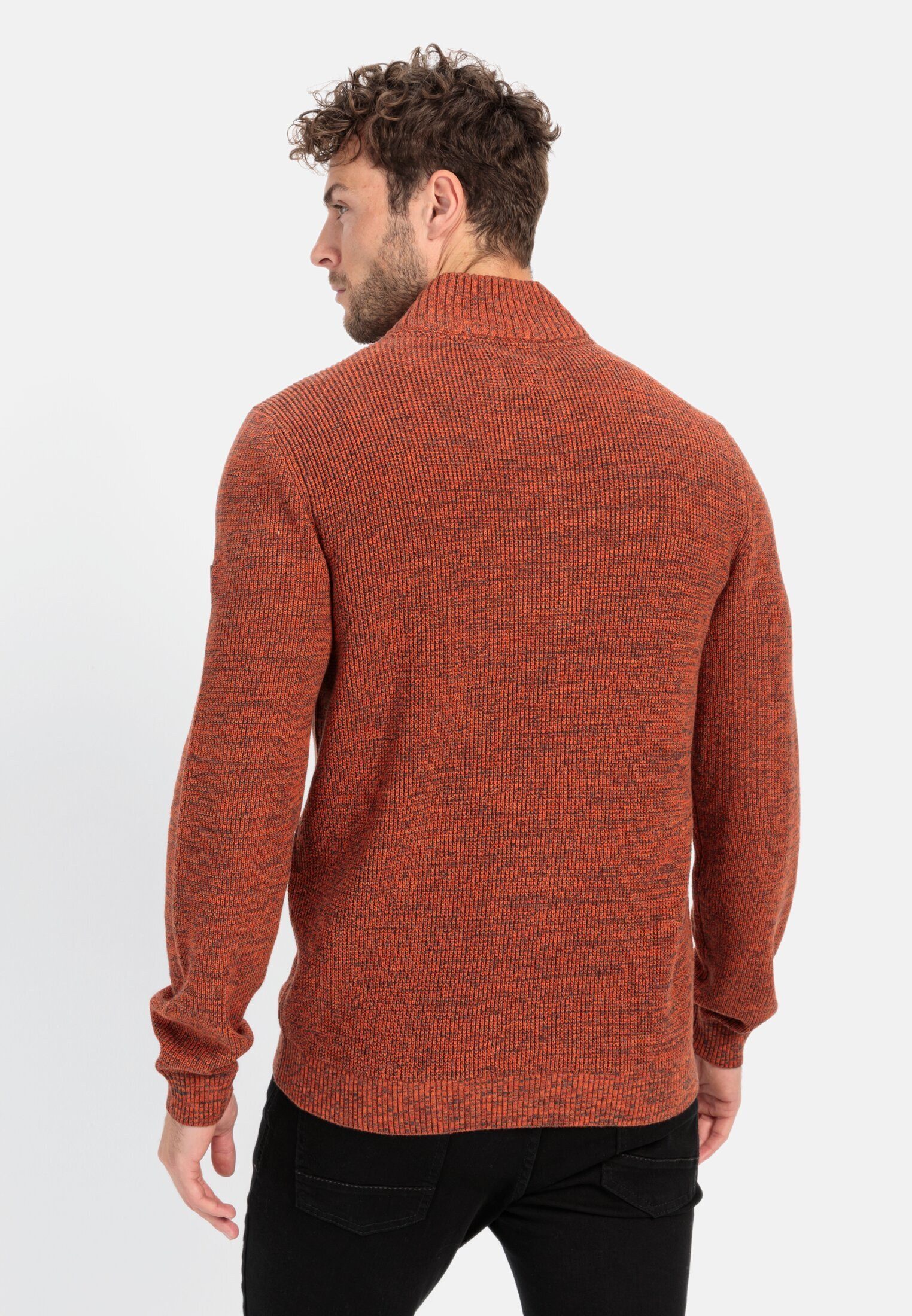 camel active Strickpullover aus Baumwollmix Langarm Troyer Markenlogo günstig online kaufen