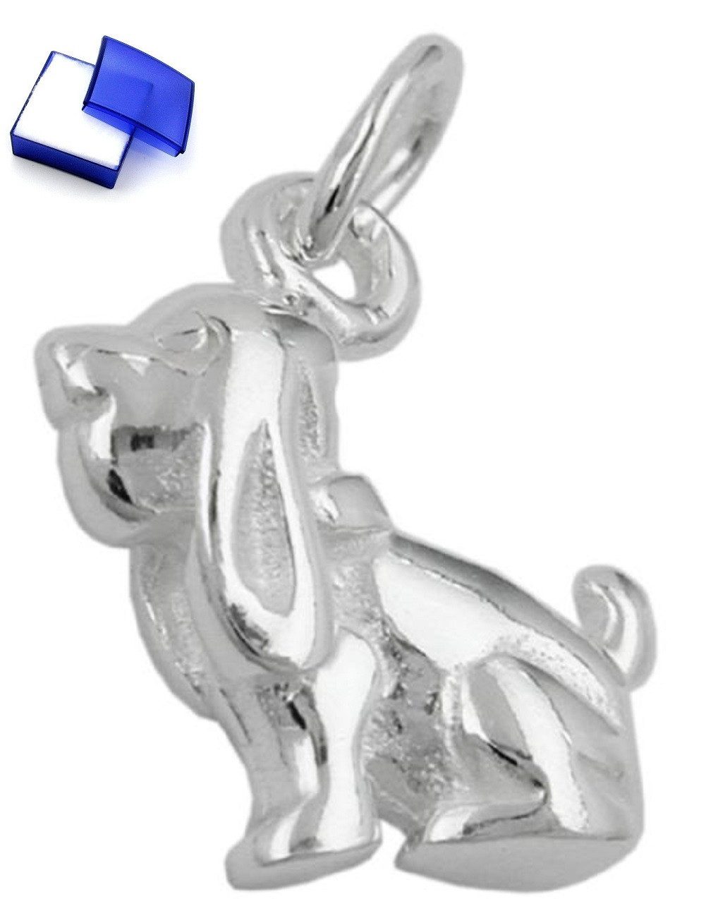Kettenanhänger Anhänger Hund mit Schlappohren 925 Silber 13 x 10 mm inkl. Schmuckbox
