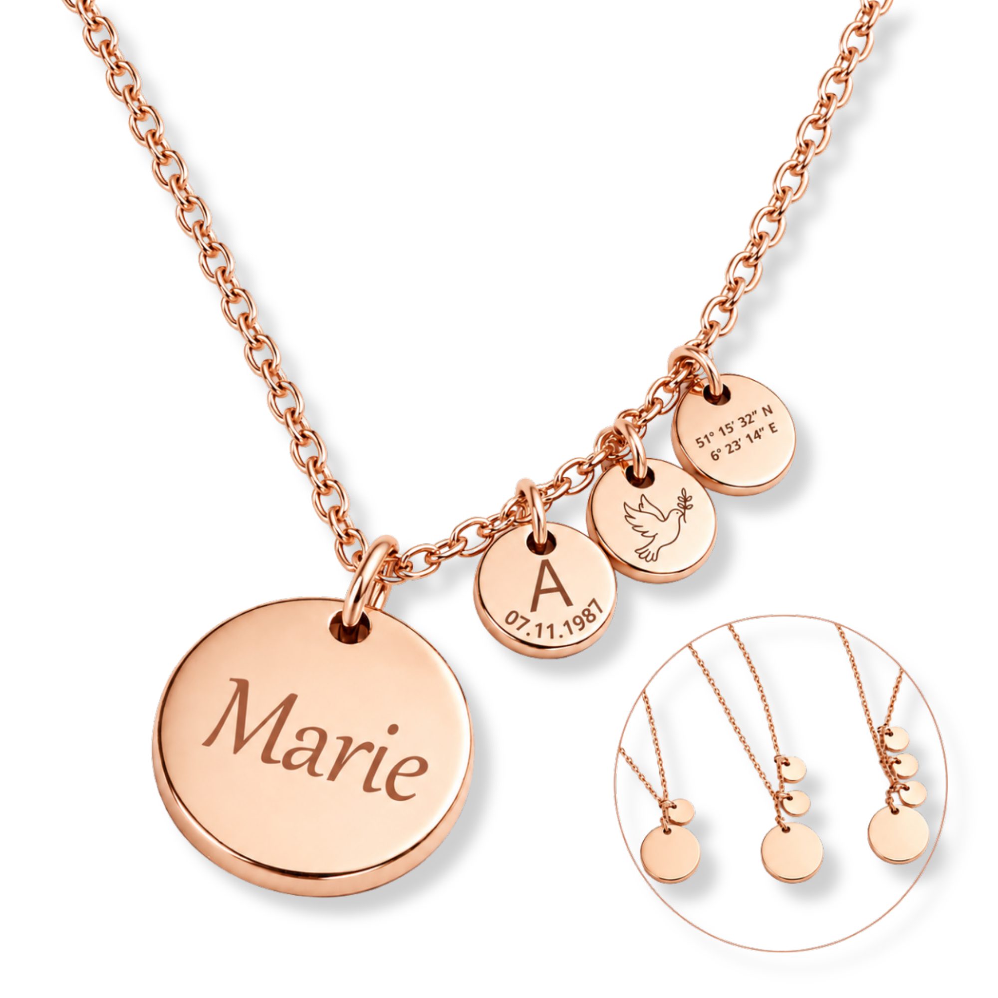 BS Schmuckdesign Kette mit Anhänger mit Gravur Personalisierte Halskette Damen Gravurkette Anhängerplättchen (inkl. Gravur), personalisiert inkl. Geschenkbox