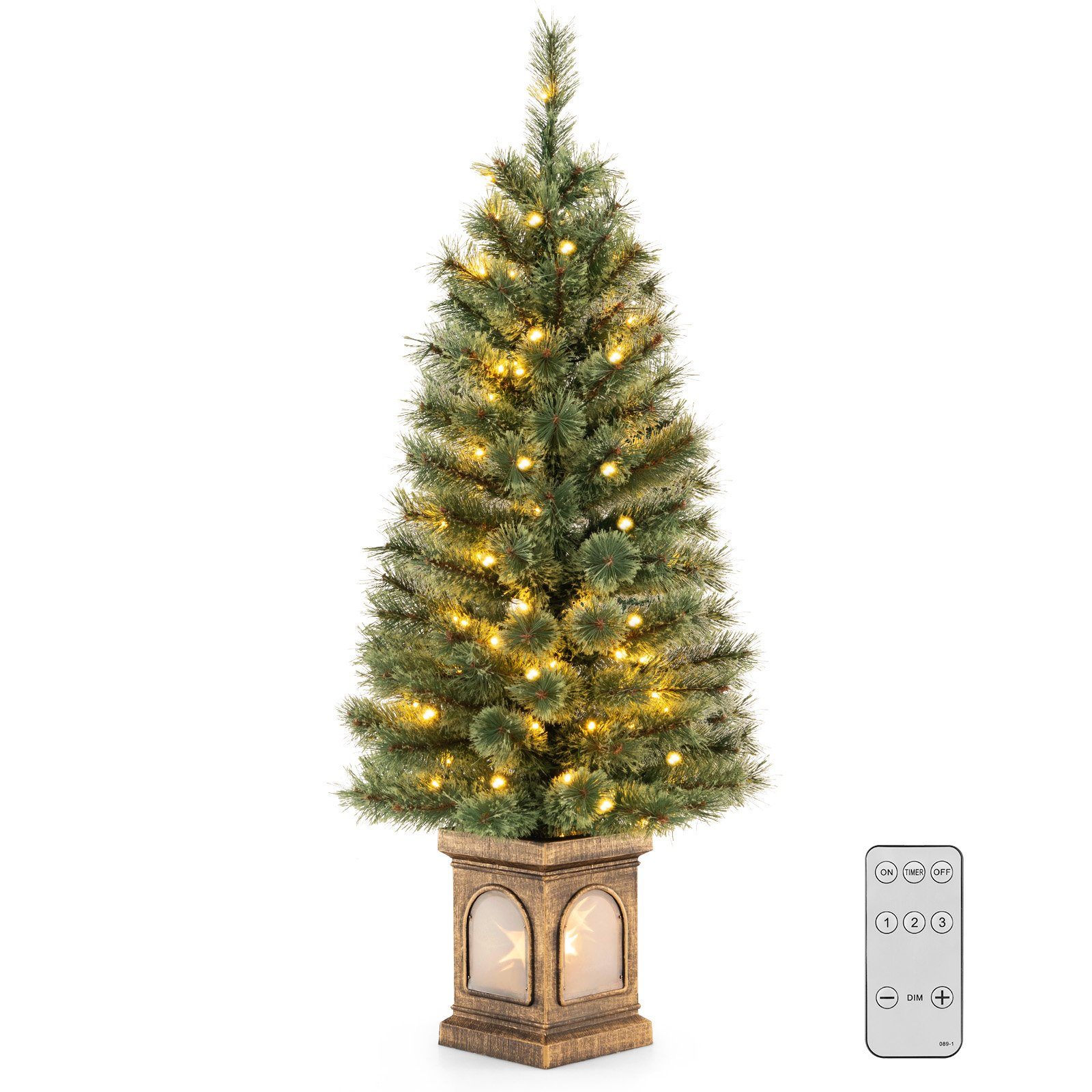 COSTWAY Künstlicher Weihnachtsbaum 120 cm Tannenbaum im Topf, 120cm im Topf, 116 Spitzen, 3 Lichtmodi
