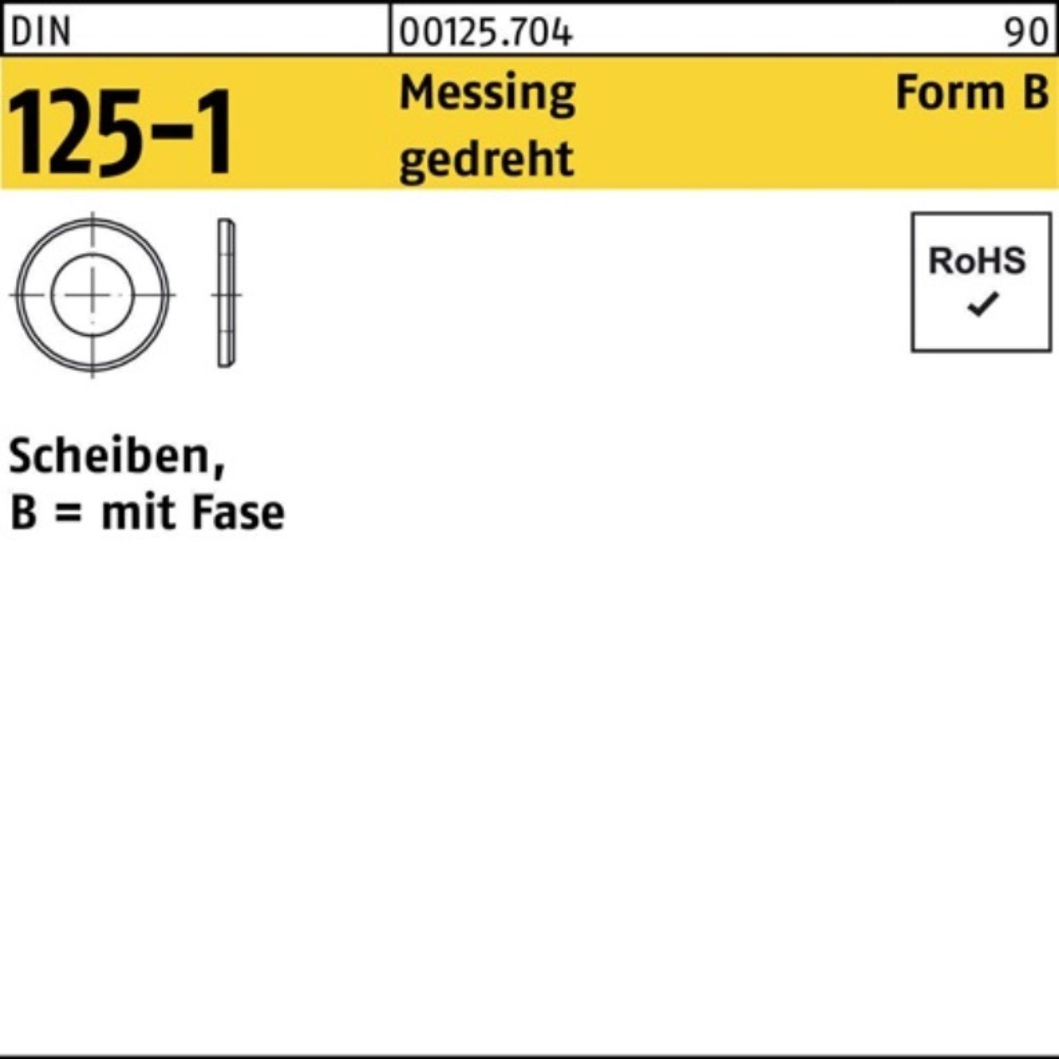 Reyher Unterlegscheibe 100er Pack Unterlegscheibe DIN 125-1 B 6,4x12x1,6 Messing gedreht 100