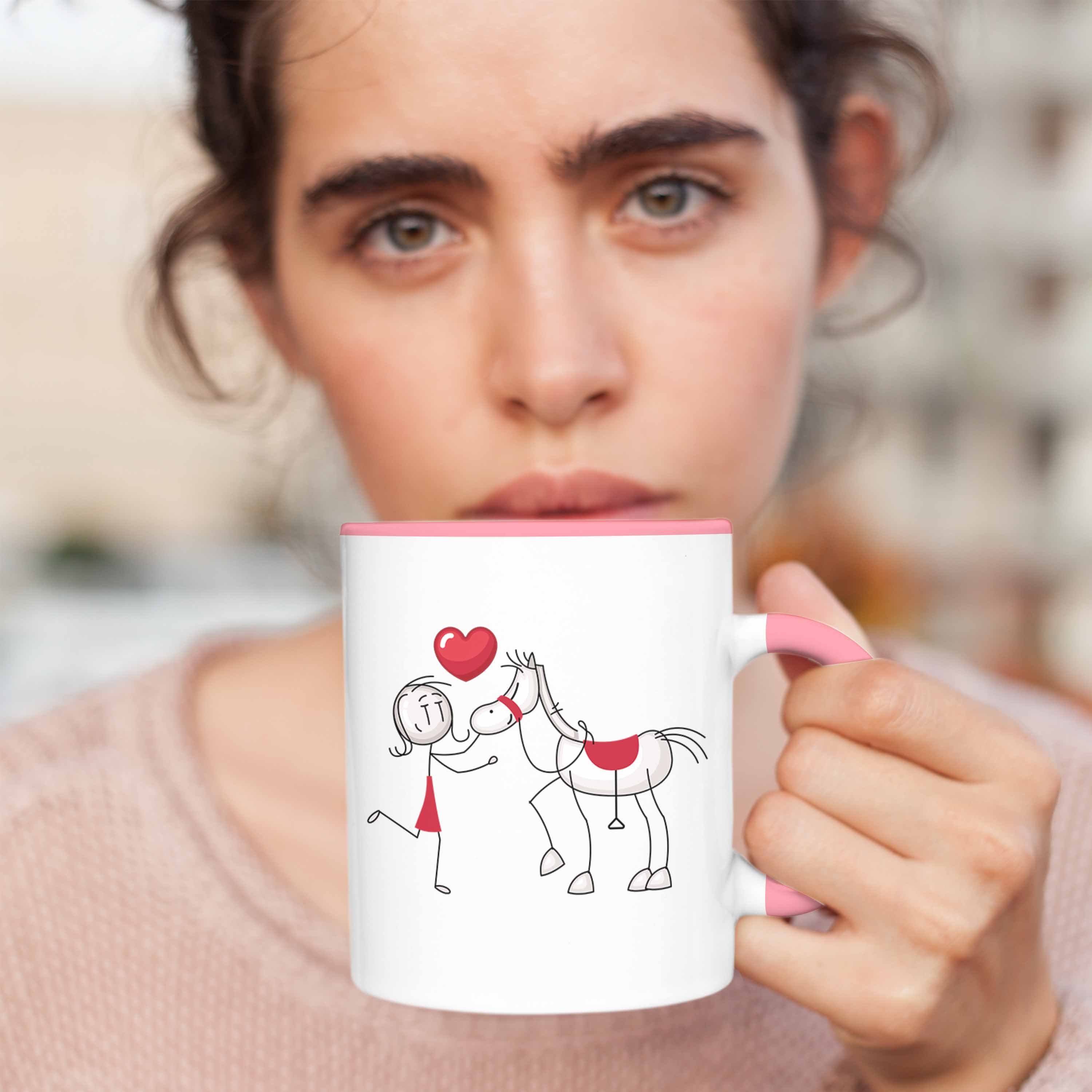 Trendation Tasse Reiterin für Pferdeliebhaber Rosa Tasse Geschenk Geschenkidee Kaffee-Becher