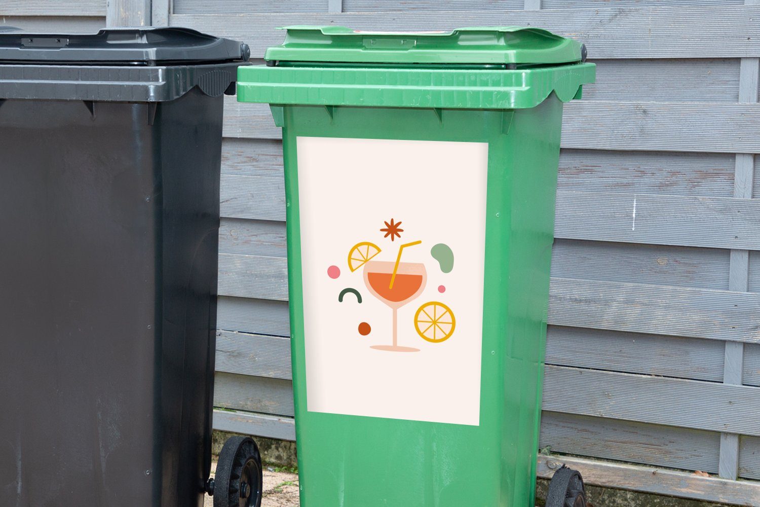 Wandsticker (1 Cocktail Mülltonne, - - Sticker, MuchoWow Container, Abfalbehälter St), Orange Mülleimer-aufkleber, Sommer