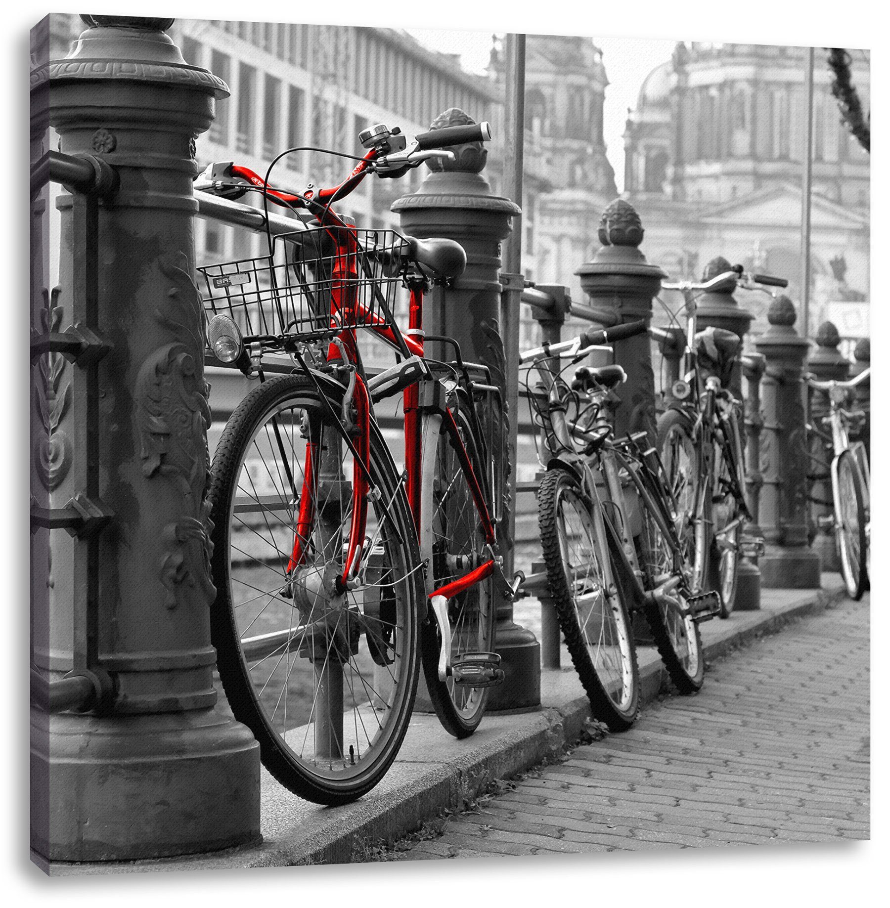 Pixxprint Leinwandbild Fahrräder an Wasserstraße, Wasserstraße Fahrräder bespannt, an inkl. St), Leinwandbild (1 fertig Zackenaufhänger