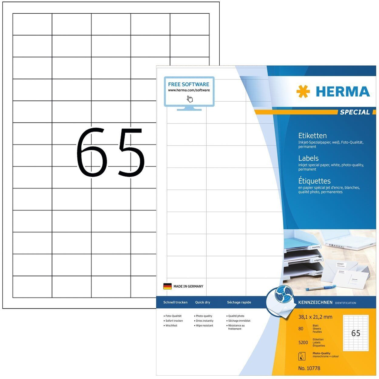 Etiketten Inkjet-Etiketten weiß 38,1x21,2mm Special A4 VE=5200 Stück