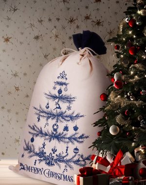 BRUBAKER Aufbewahrungstasche 3er Set Weihnachtssack - 80 cm Geschenksack (Weihnachtsdekoration Sack aus Jute und Baumwolle, 3-tlg., Weihnachtliche Motive), Nikolausbeutel zum Befüllen und Verpacken von Geschenken