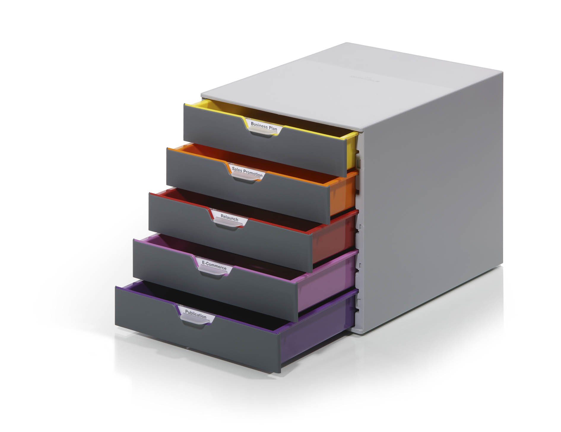 DURABLE Schubladenbox VARICOLOR, Durable 760527 Schubladenbox A4 (Varicolor) 5 Fächer, mit Etiketten zu